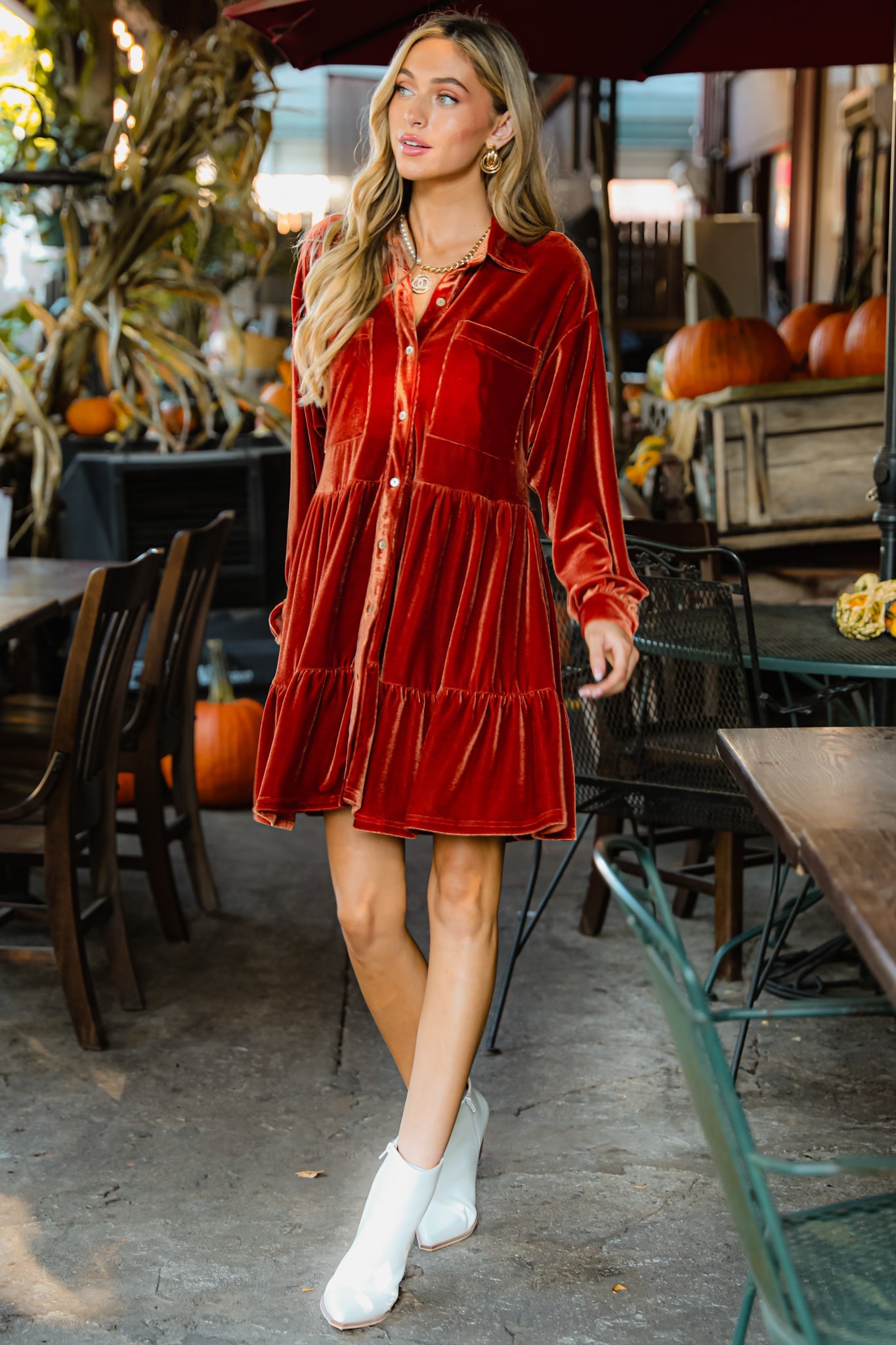 Flaming Embers Ginger Faux Velvet Dress - Red Dress