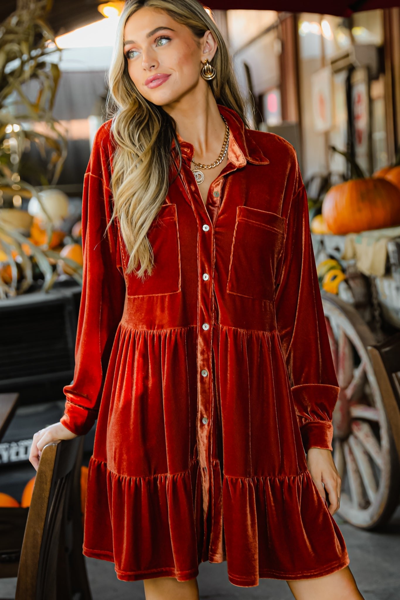 Flaming Embers Ginger Faux Velvet Dress - Red Dress