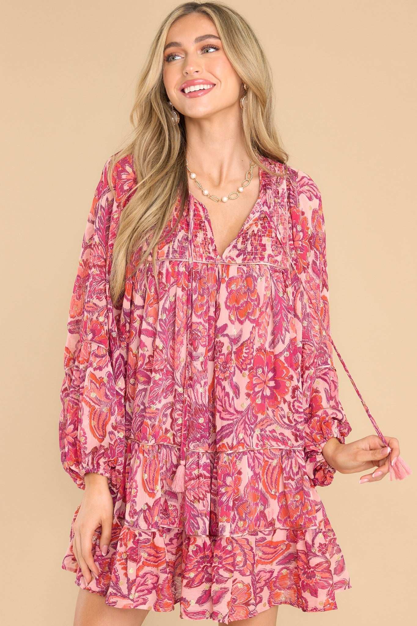 Found My Voice Pink Floral Print Dress - Red Dress