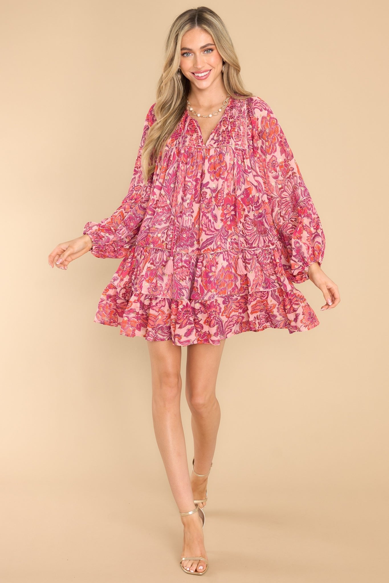 Found My Voice Pink Floral Print Dress - Red Dress