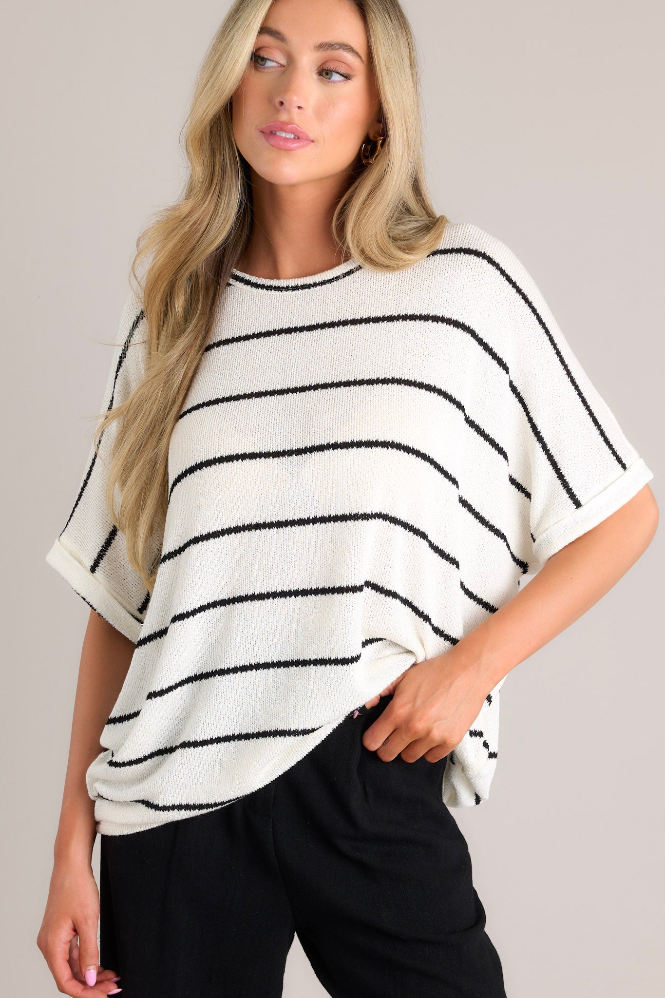 Framing My World White Stripe Knit Top - Red Dress