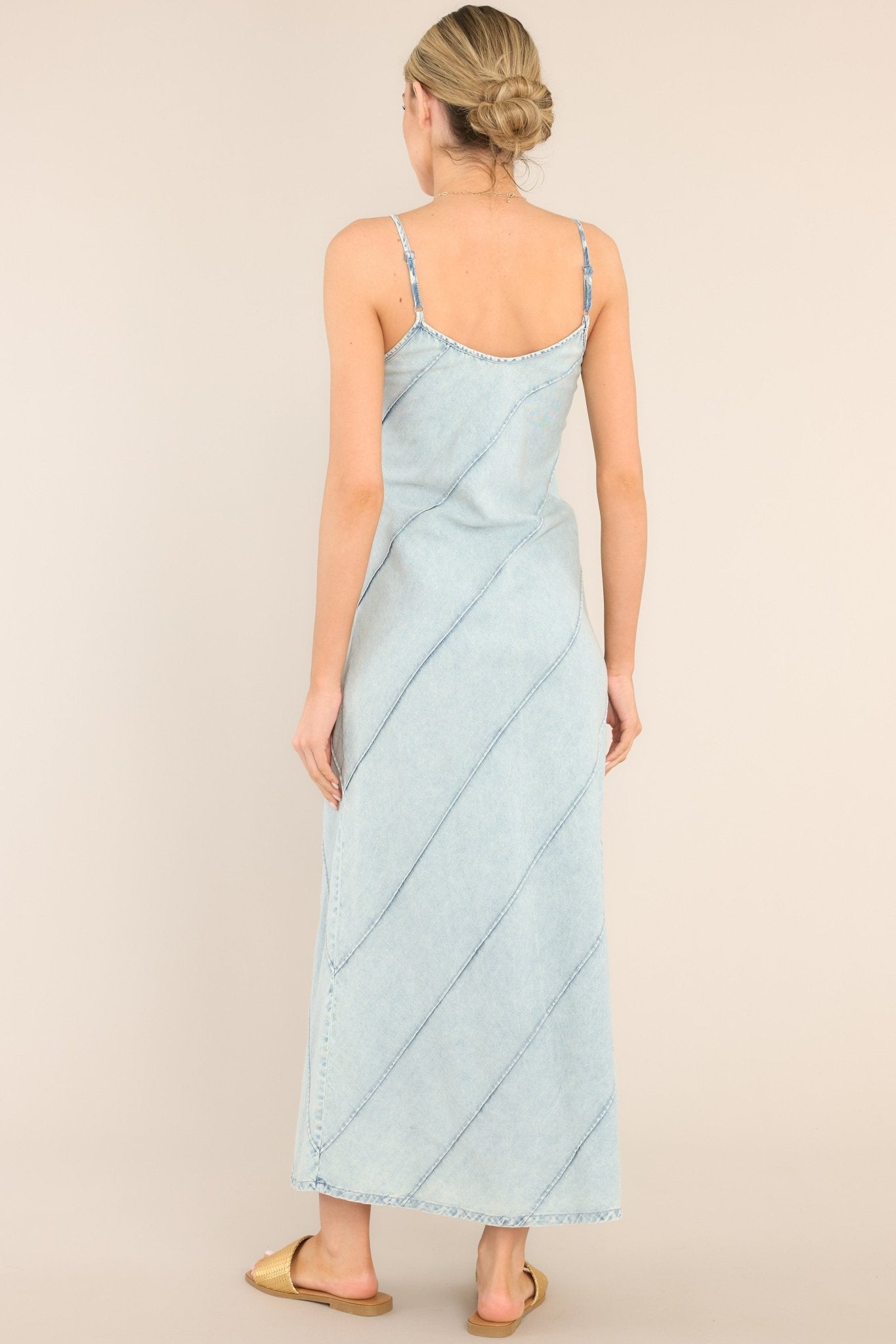 Freedom Calls Light Chambray Maxi Dress - Red Dress