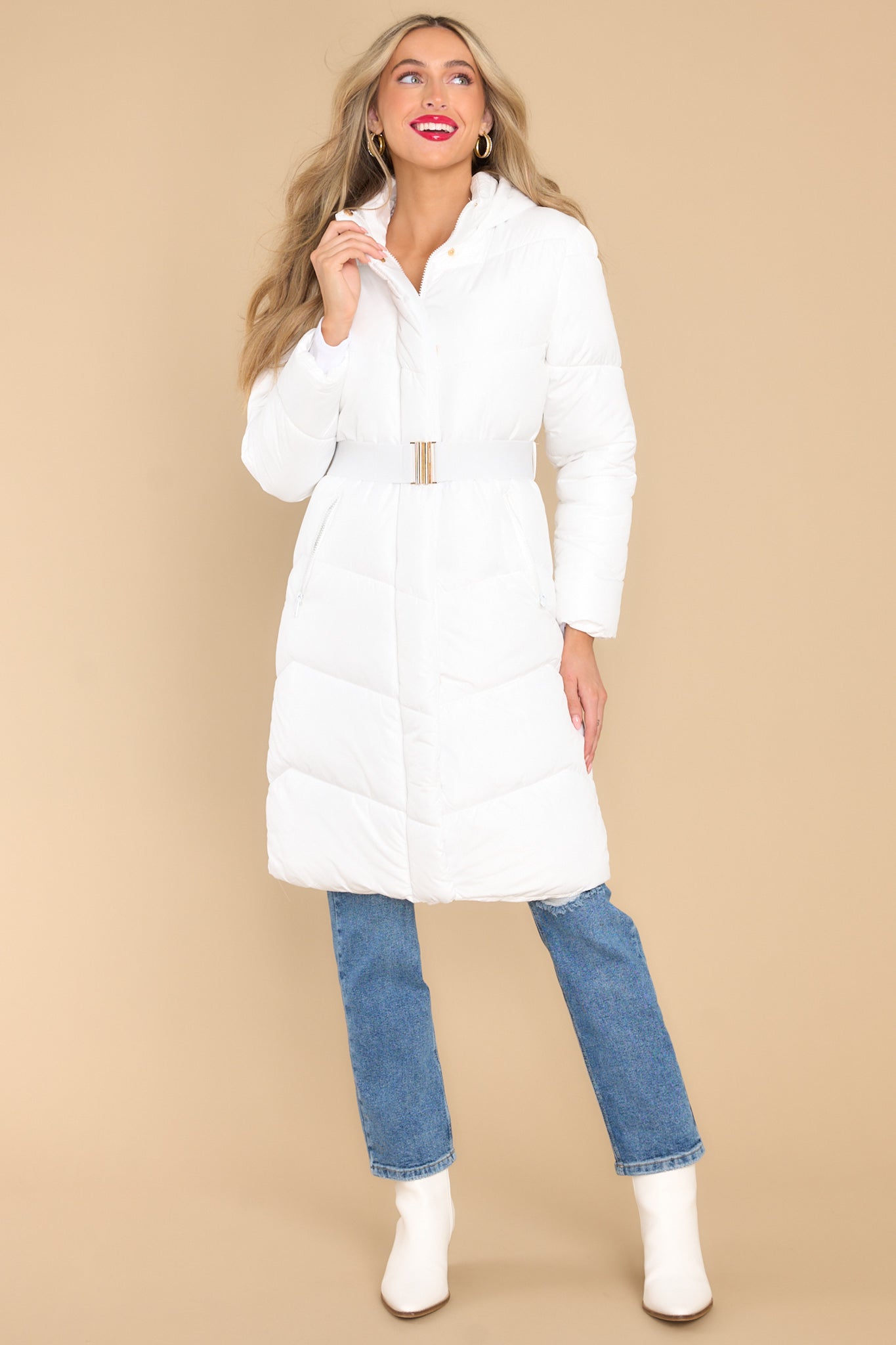 Frozen Fantasies White Puffer Coat - Red Dress