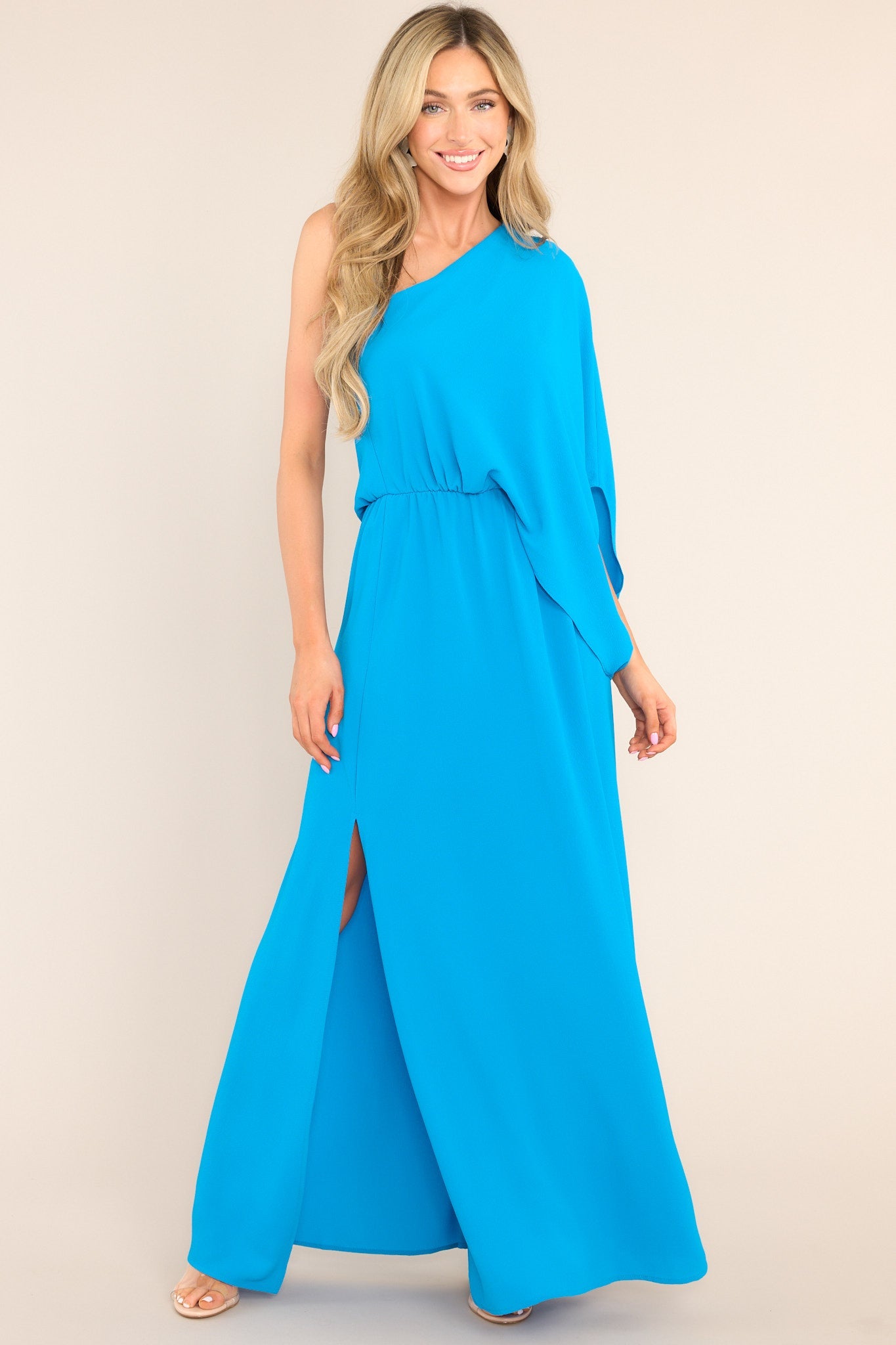 Get Obsessed Blue One Shoulder Maxi Dress - Red Dress