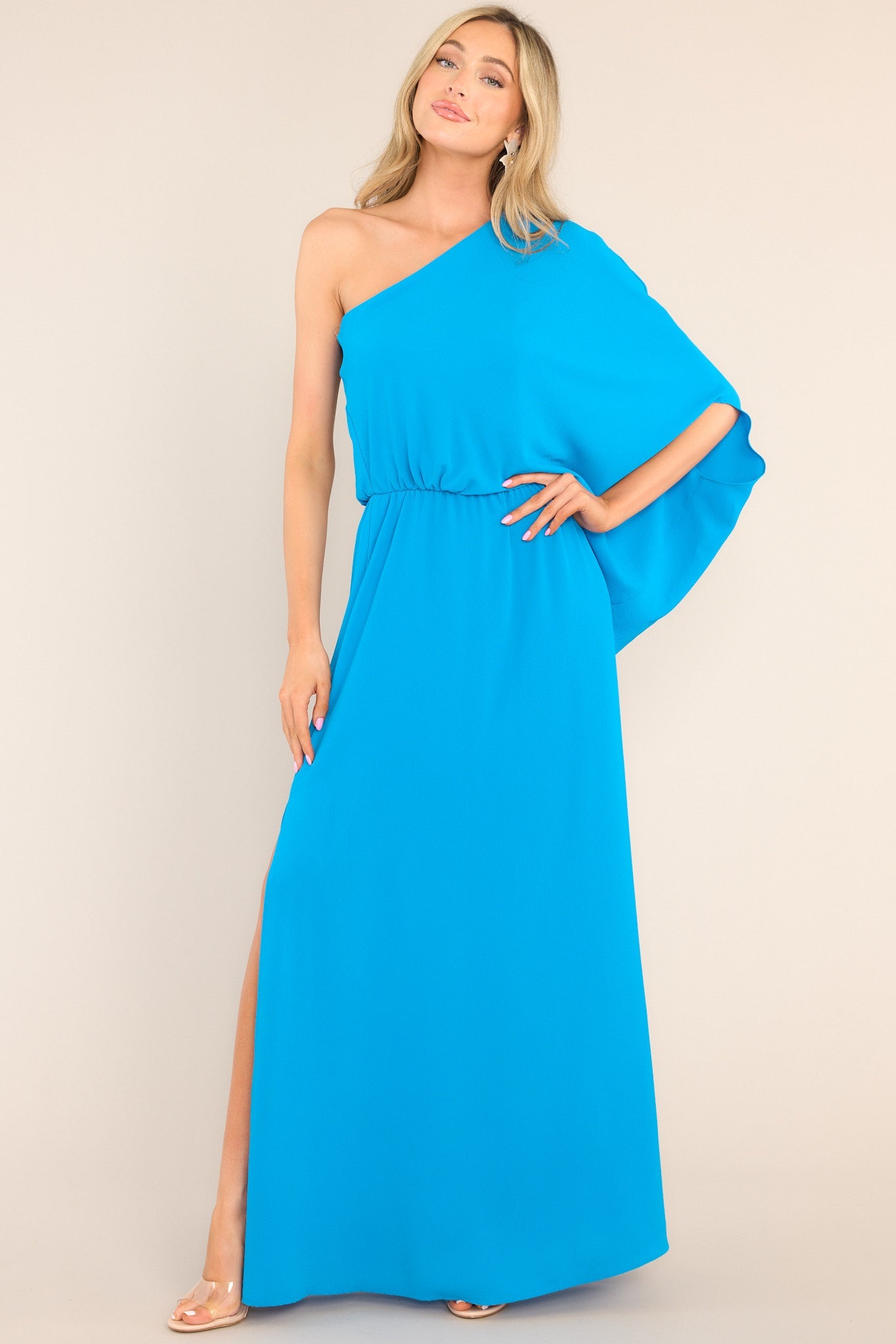 Get Obsessed Blue One Shoulder Maxi Dress - Red Dress