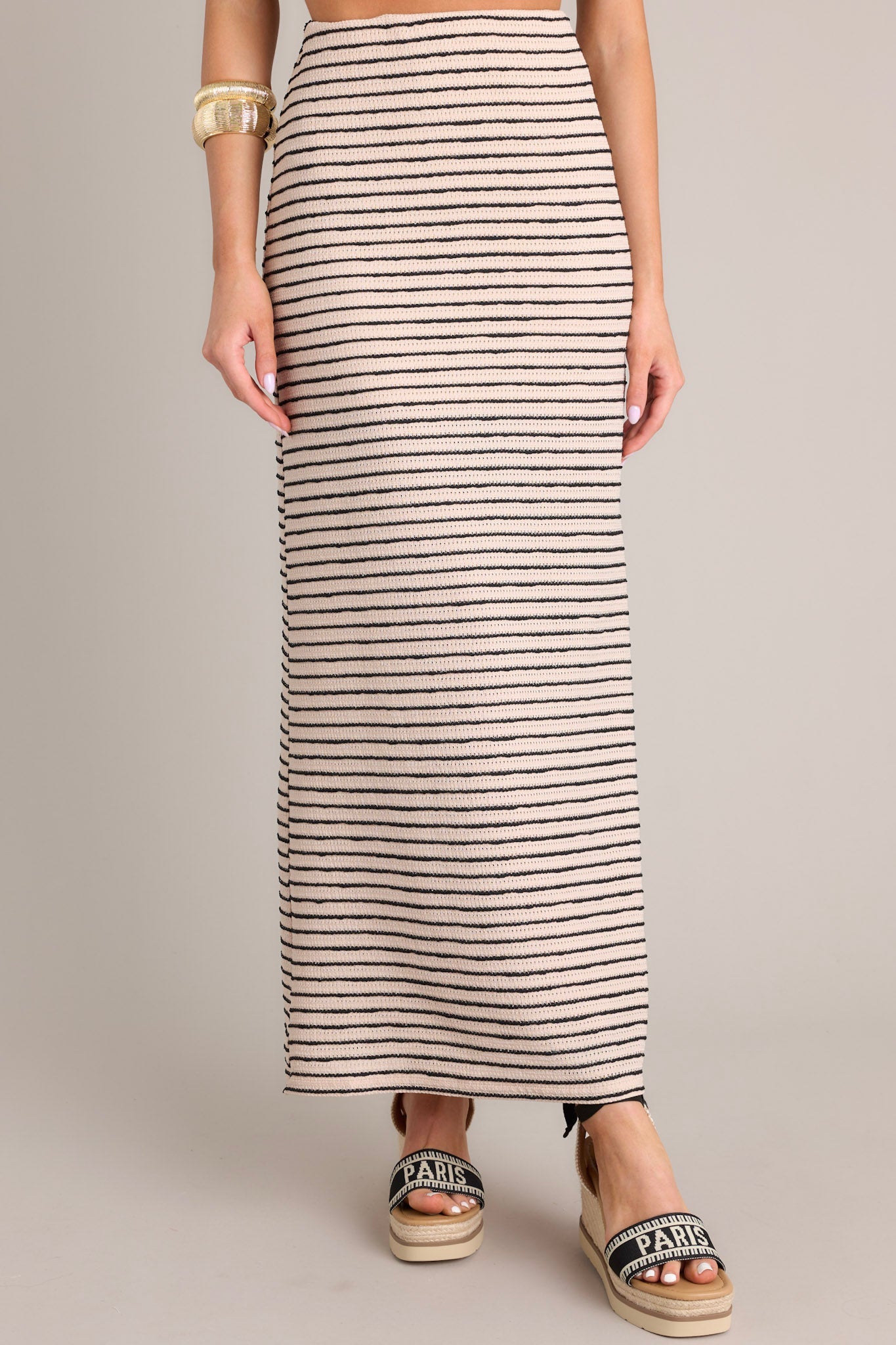 Glimpse of Life Taupe Stripe Knit Maxi Skirt - Red Dress