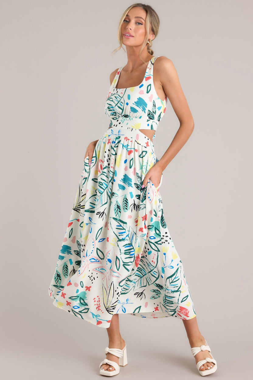 White Tropical Print Cut Out Maxi Dress - All Dresses | Red Dress