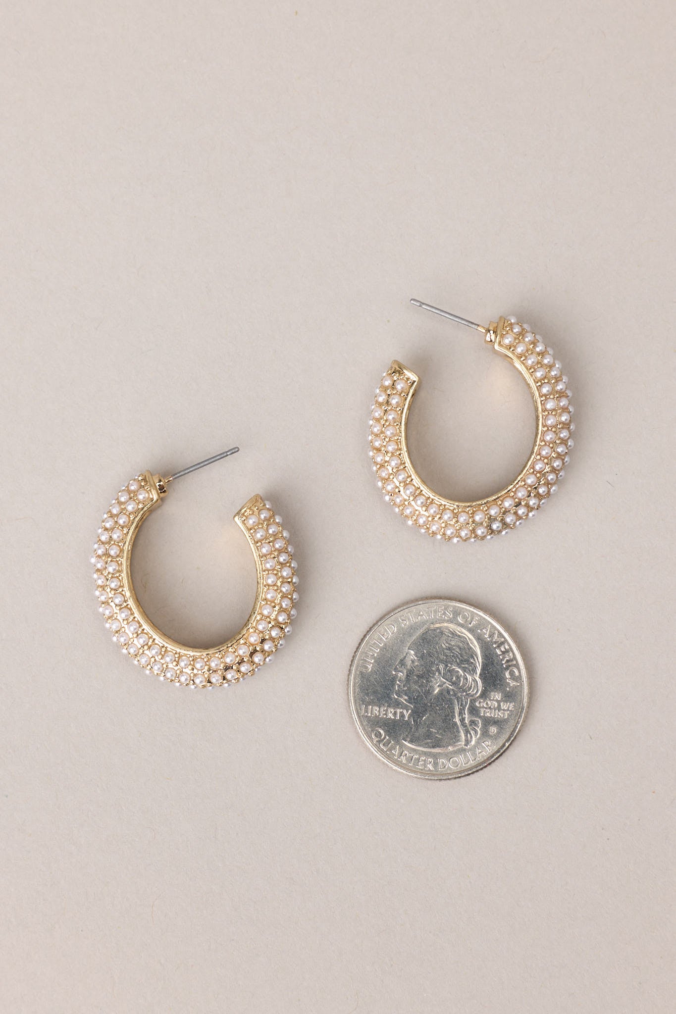 Golden Sands Pearl Hoop Earrings - Red Dress