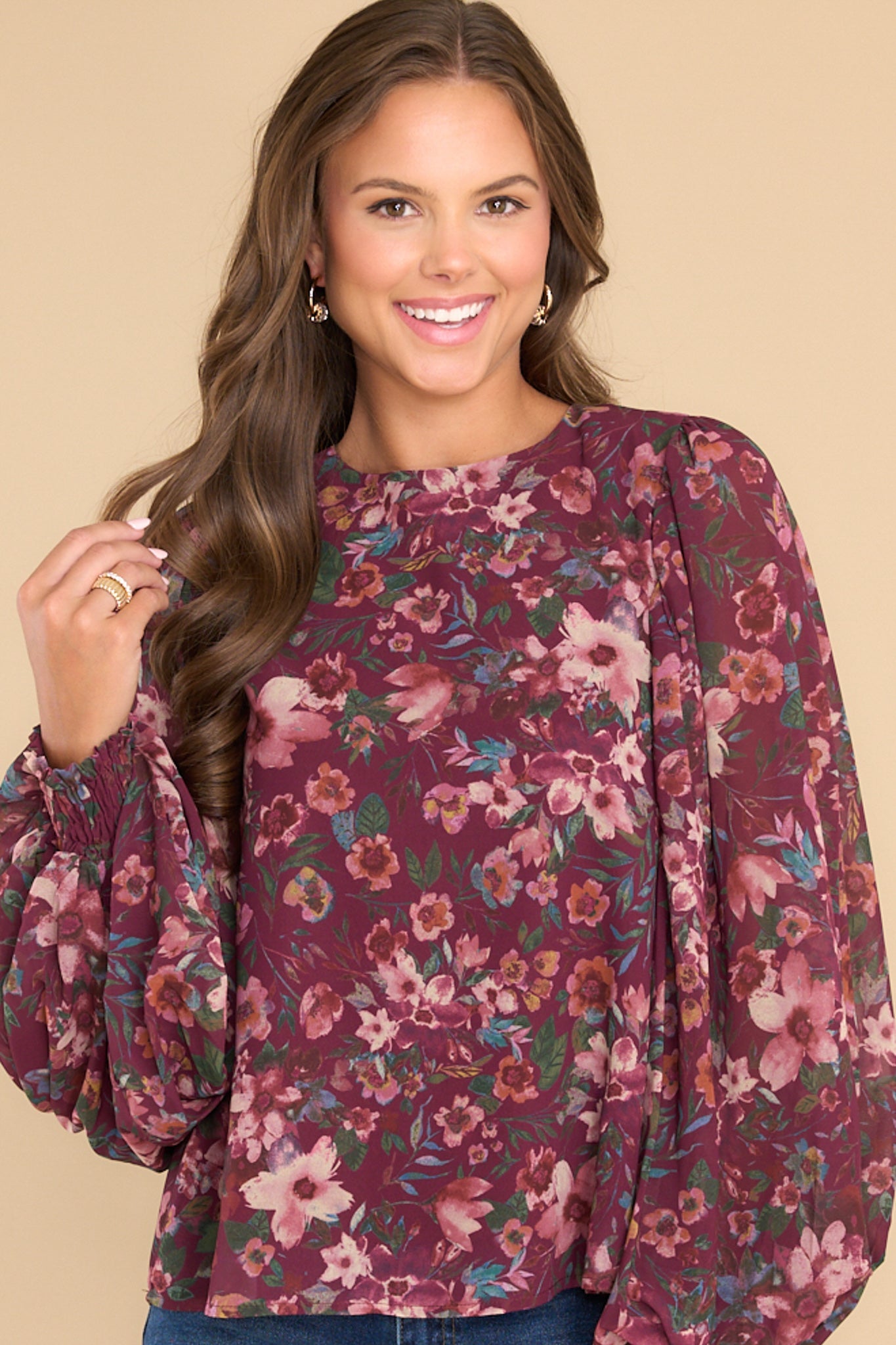Gorgeous Girl Burgundy Multi Floral Print Top - Red Dress