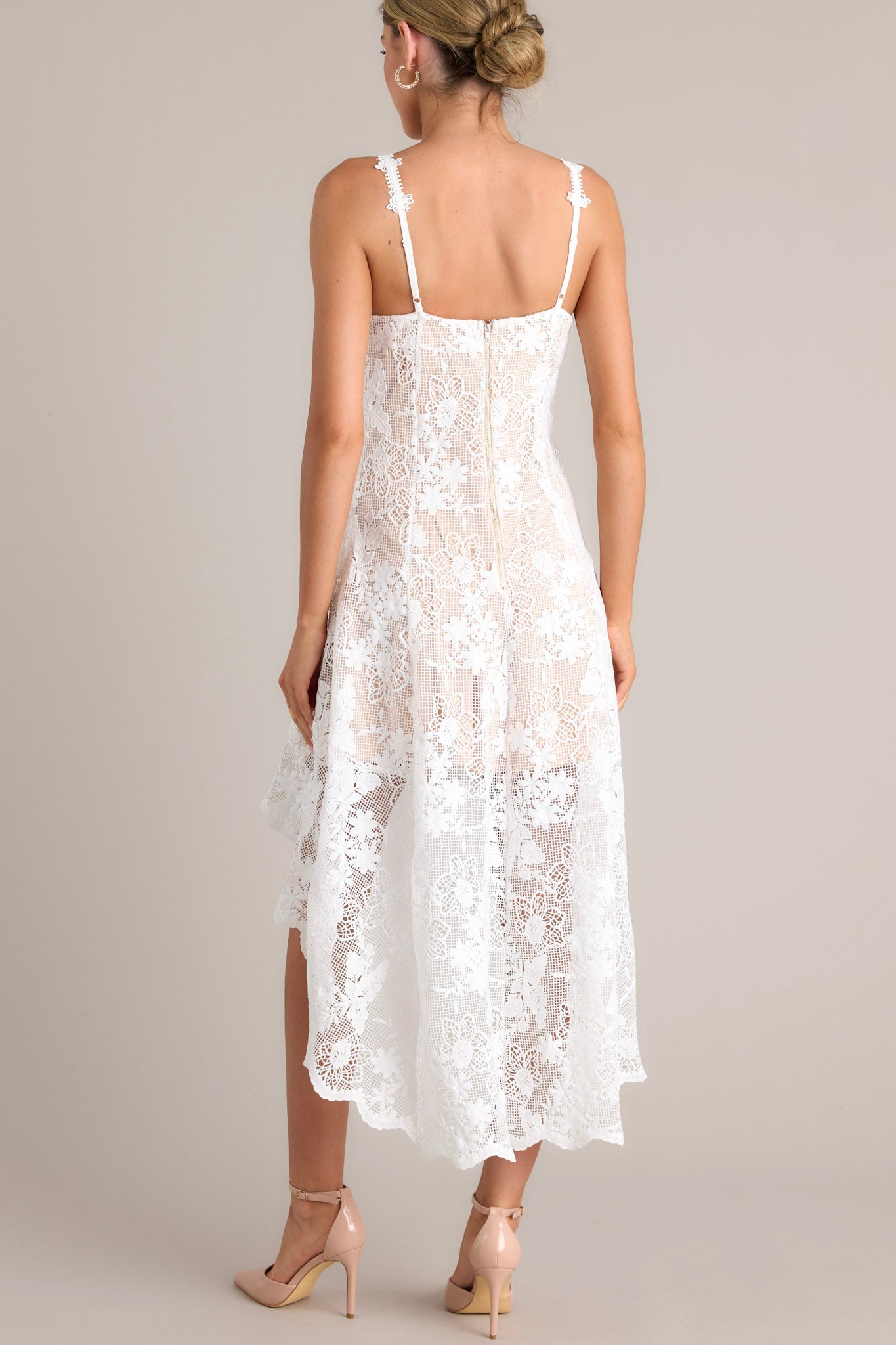 Dressy Star gorgeous white lace factory hi/ lo hem dress!