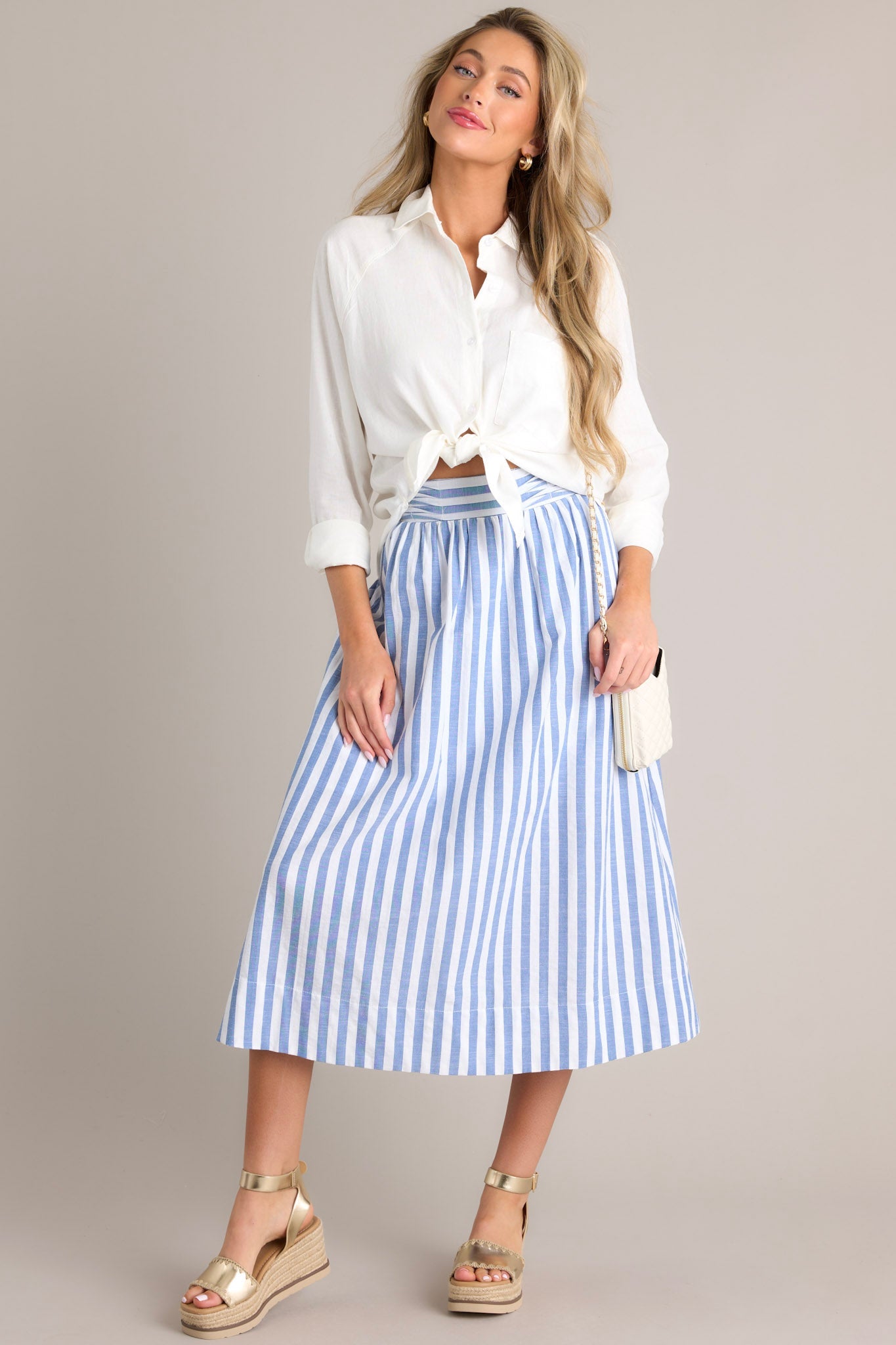 Hampton Serenade Striped Blue Midi Skirt - Red Dress