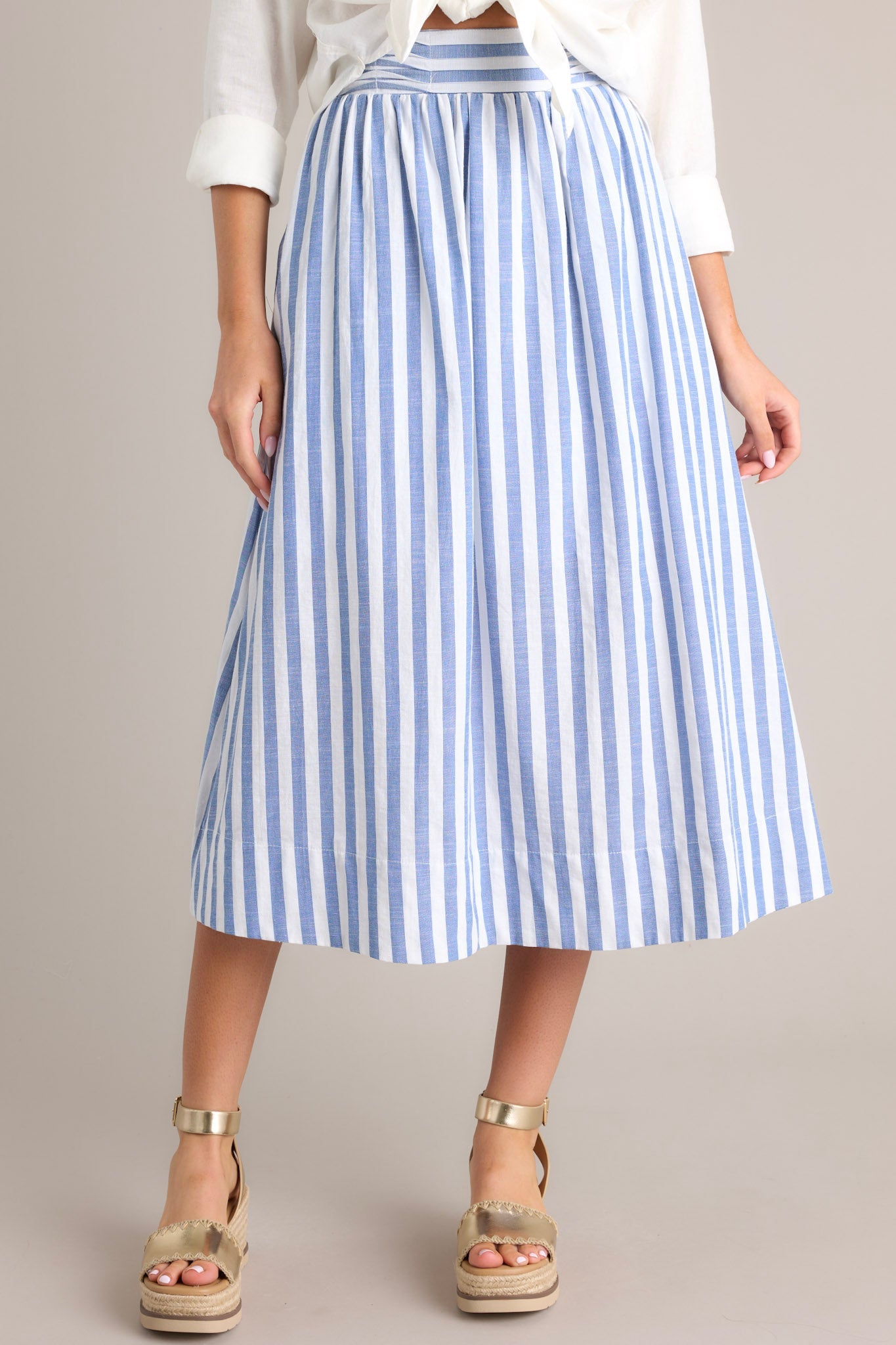 Hampton Serenade Striped Blue Midi Skirt - Red Dress