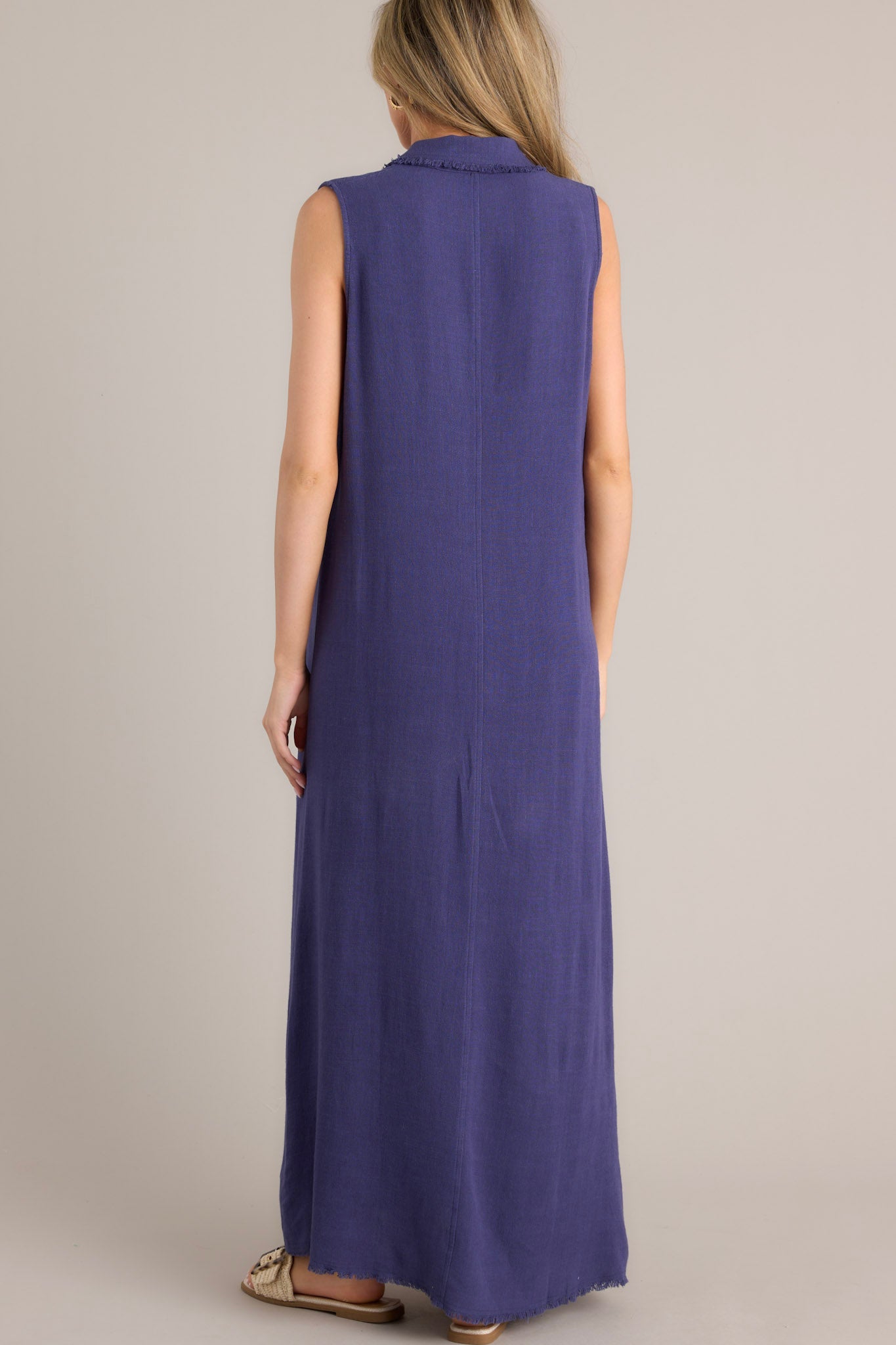 Harbor Breeze Navy Blue Collared Sleeveless Maxi Dress - Red Dress