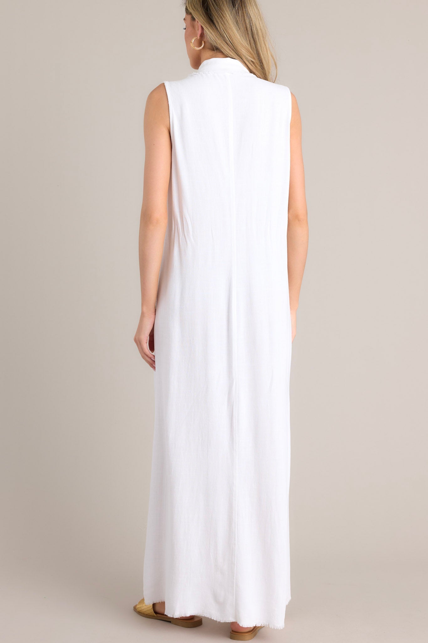 Harbor Breeze White Collared Sleeveless Maxi Dress - Red Dress