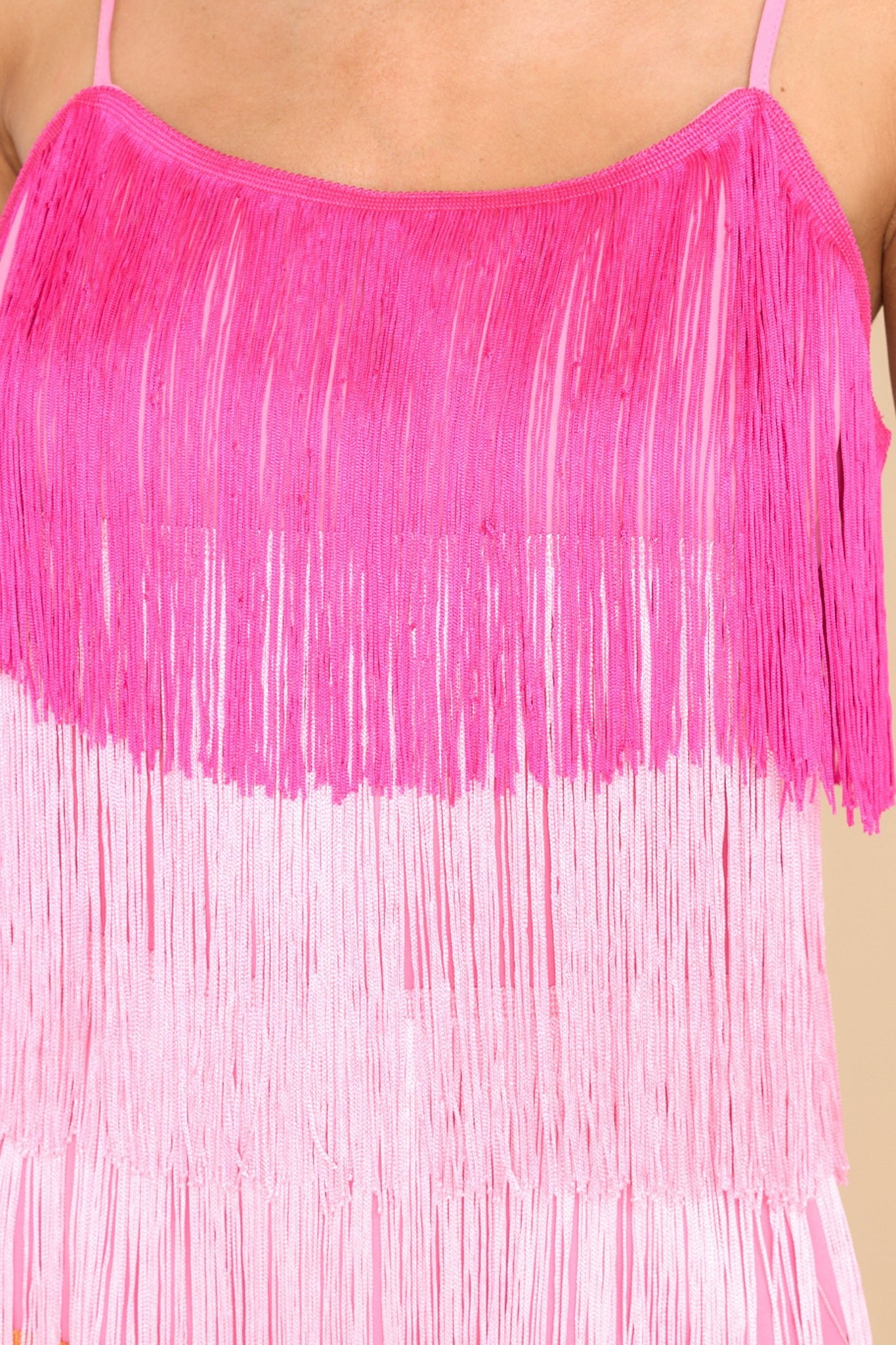 Head To Town Pink Multi Tassel Dress - Red Dress