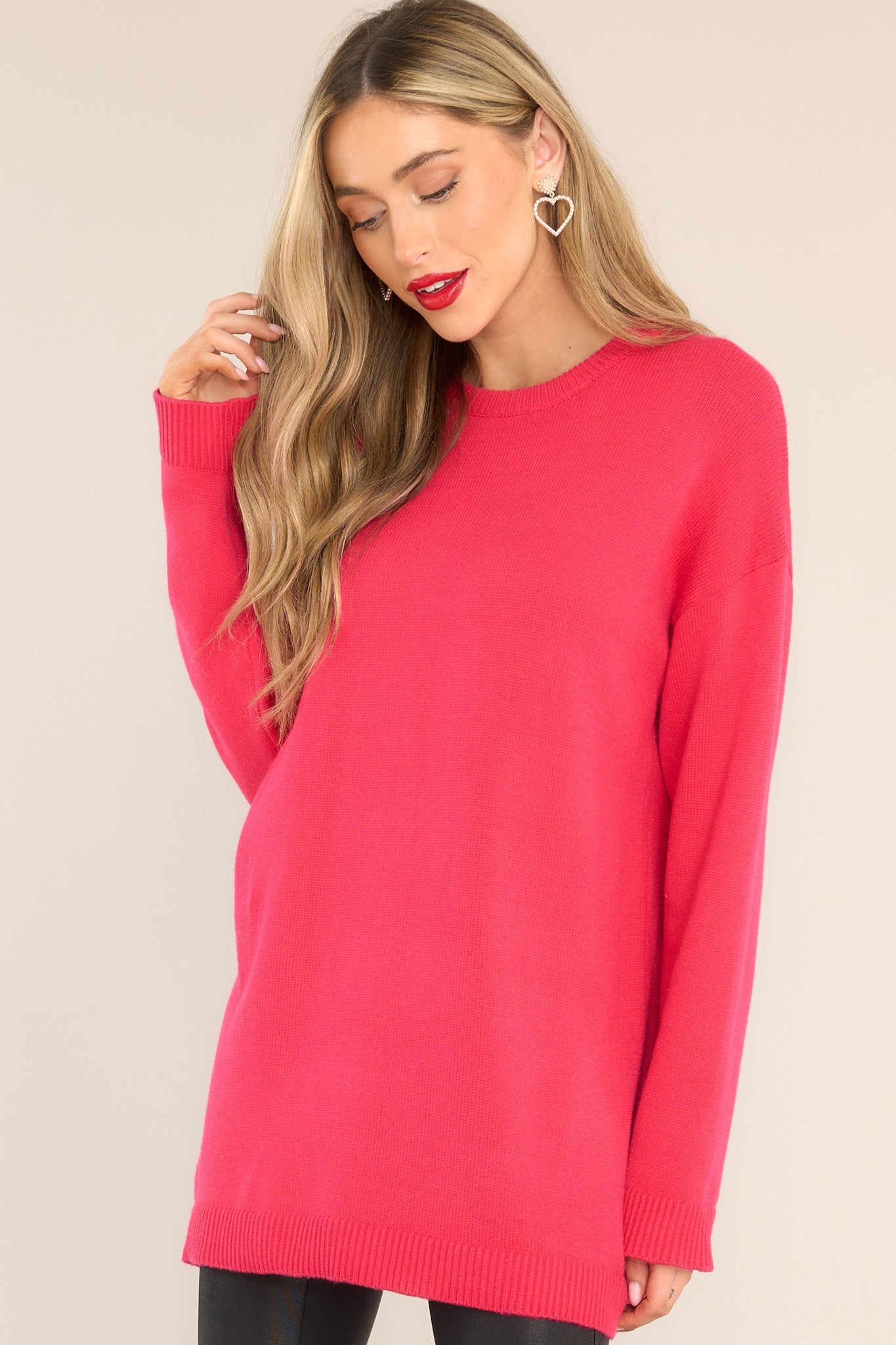 How I'm Feeling Hot Pink Sweater - Red Dress