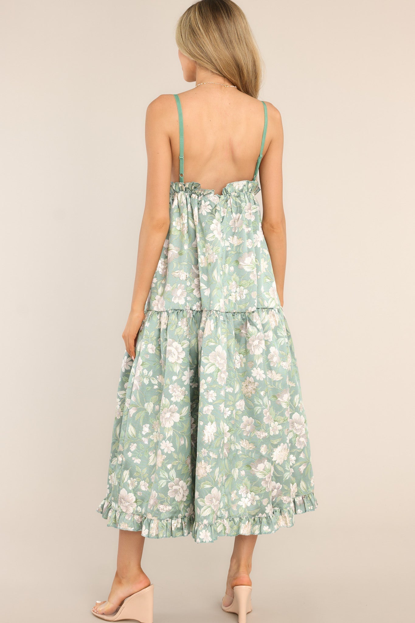 I Can’t Wait Sage Green Jacquard Floral Maxi Dress - Red Dress