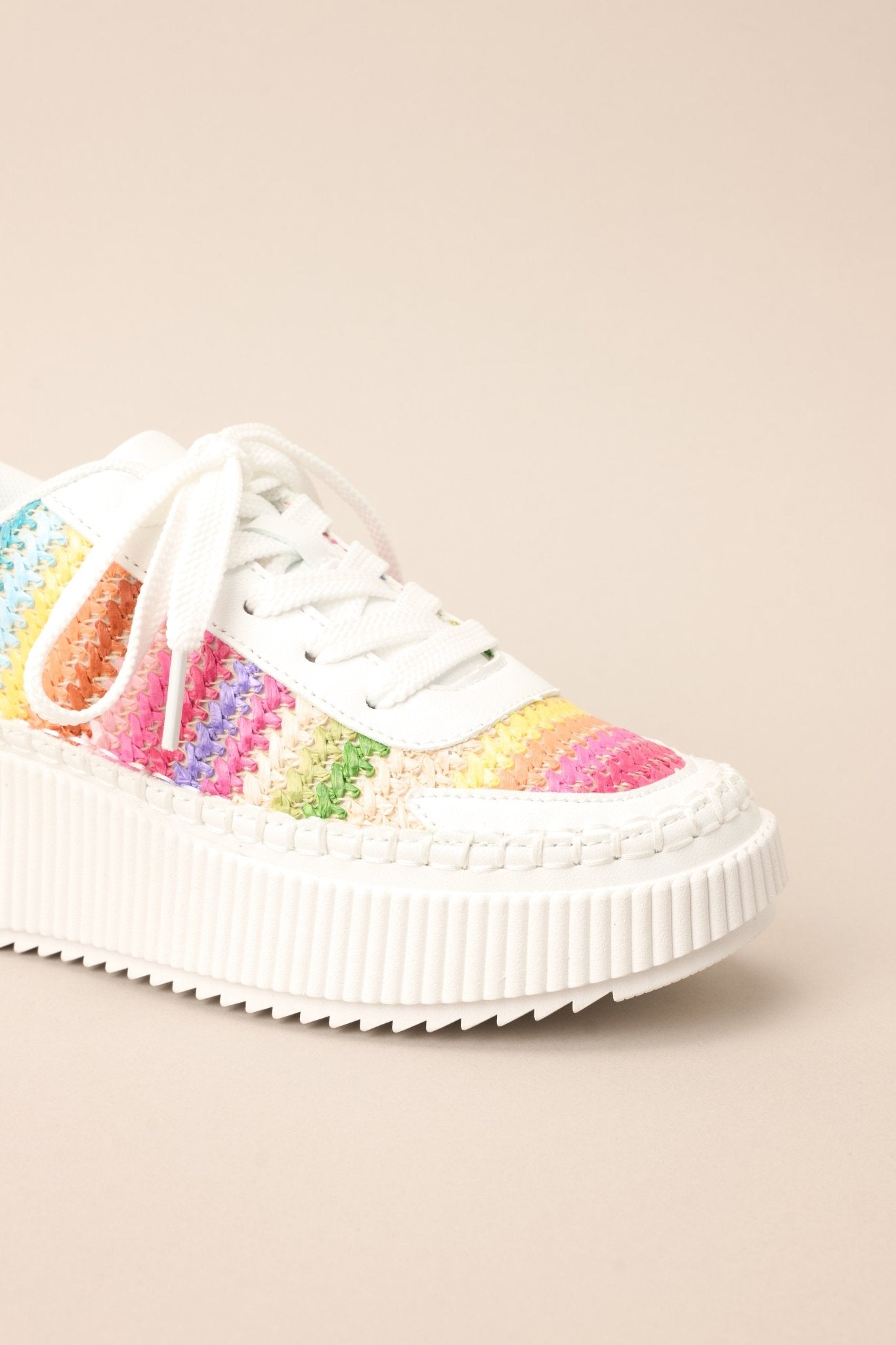 I Deserve Happiness Rainbow Knitted Platform Sneakers - Red Dress