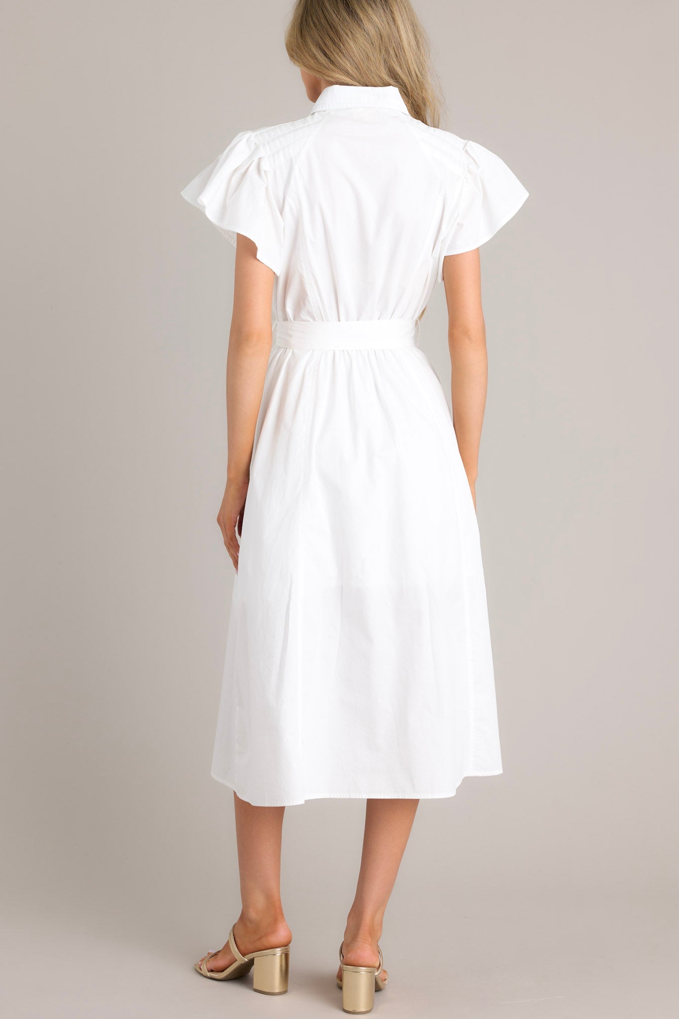 I Just Know White Cotton Button Front Midi Dress - Red Dress