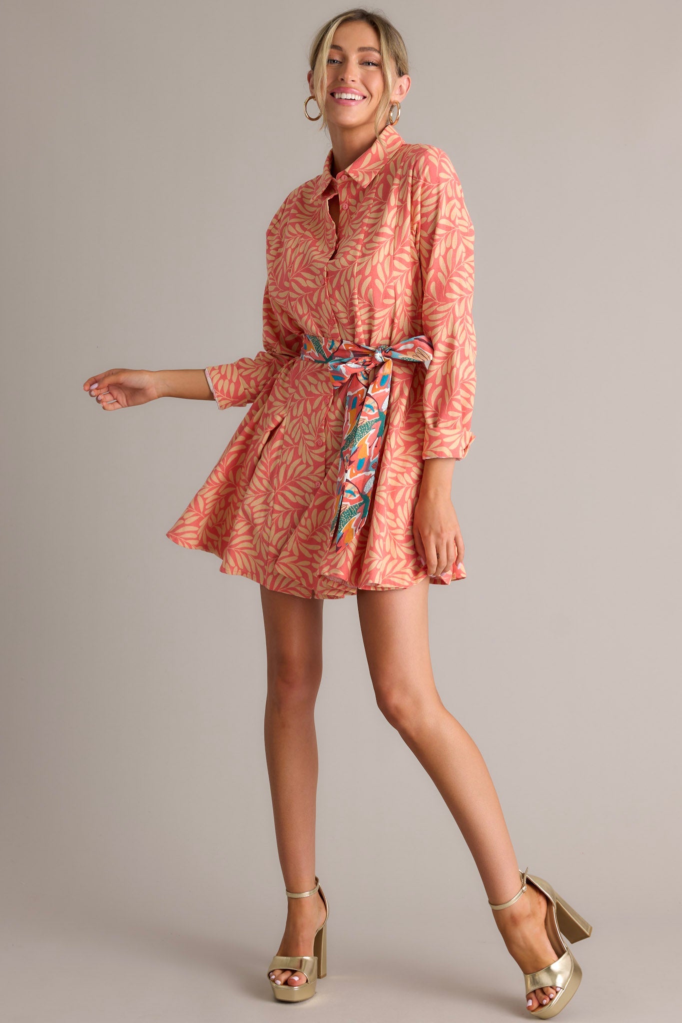 I Like You Best Coral Print Dress - Red Dress