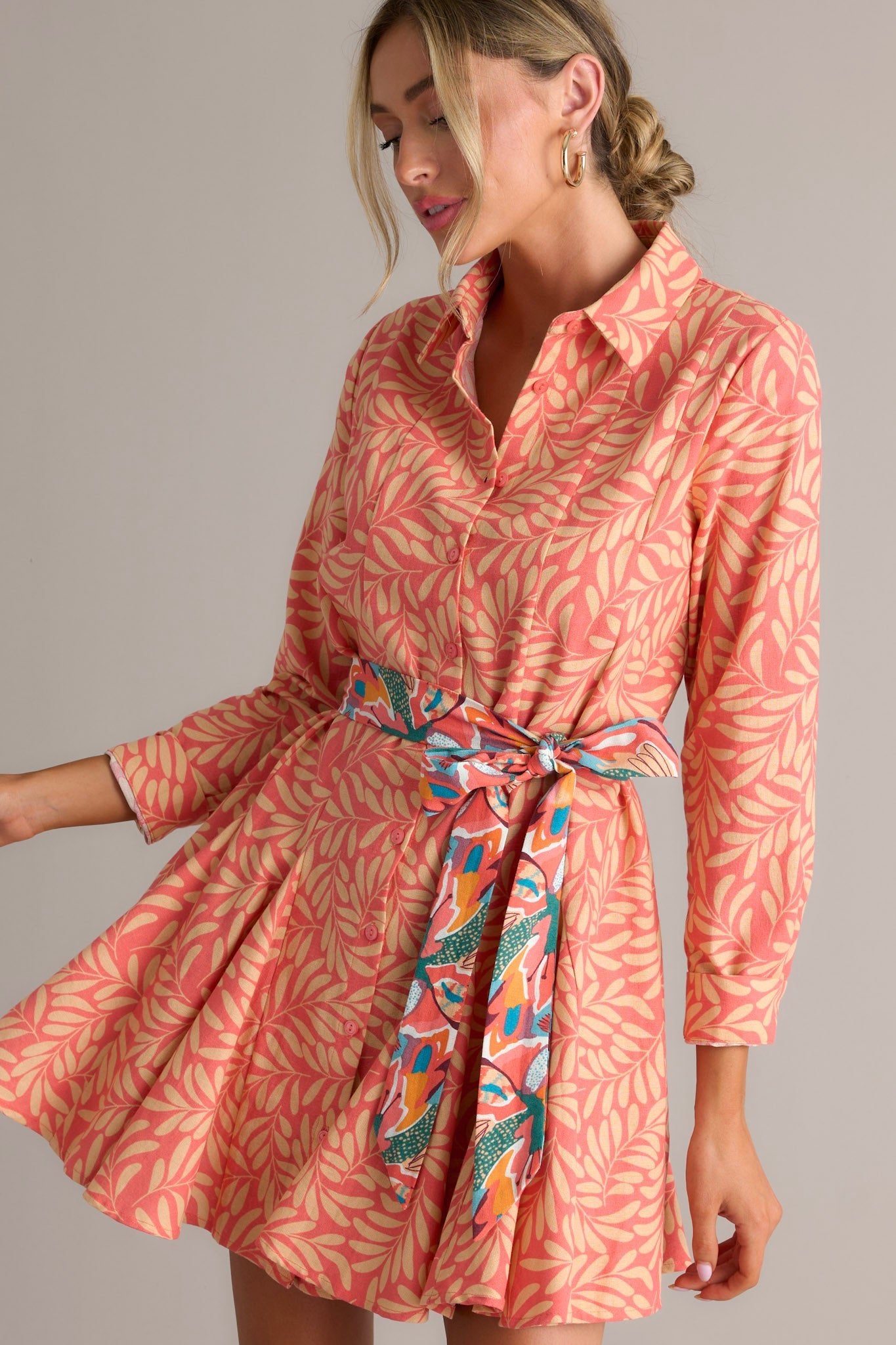 I Like You Best Coral Print Dress - Red Dress