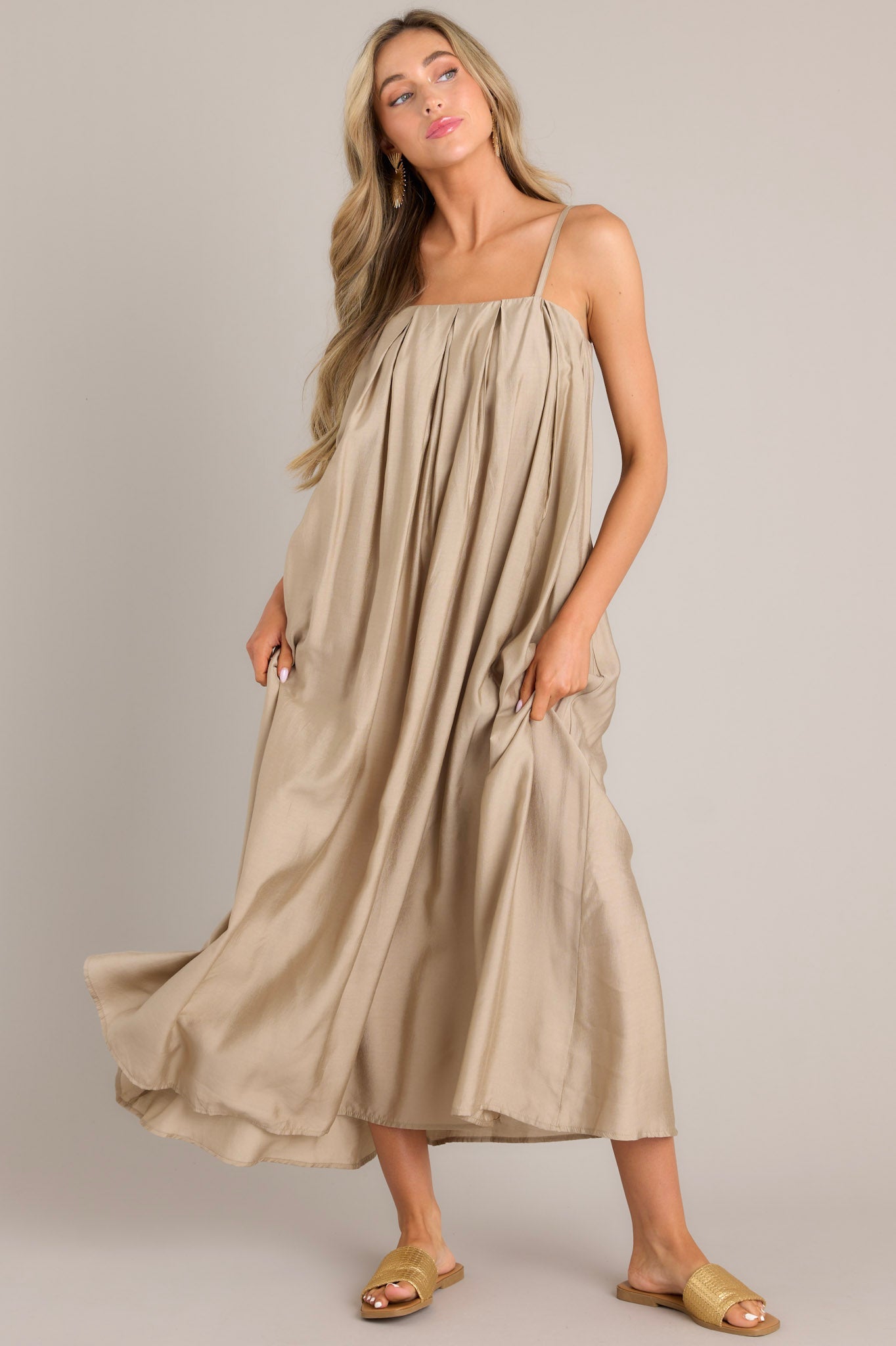 Tan maxi dress with sleeves hotsell