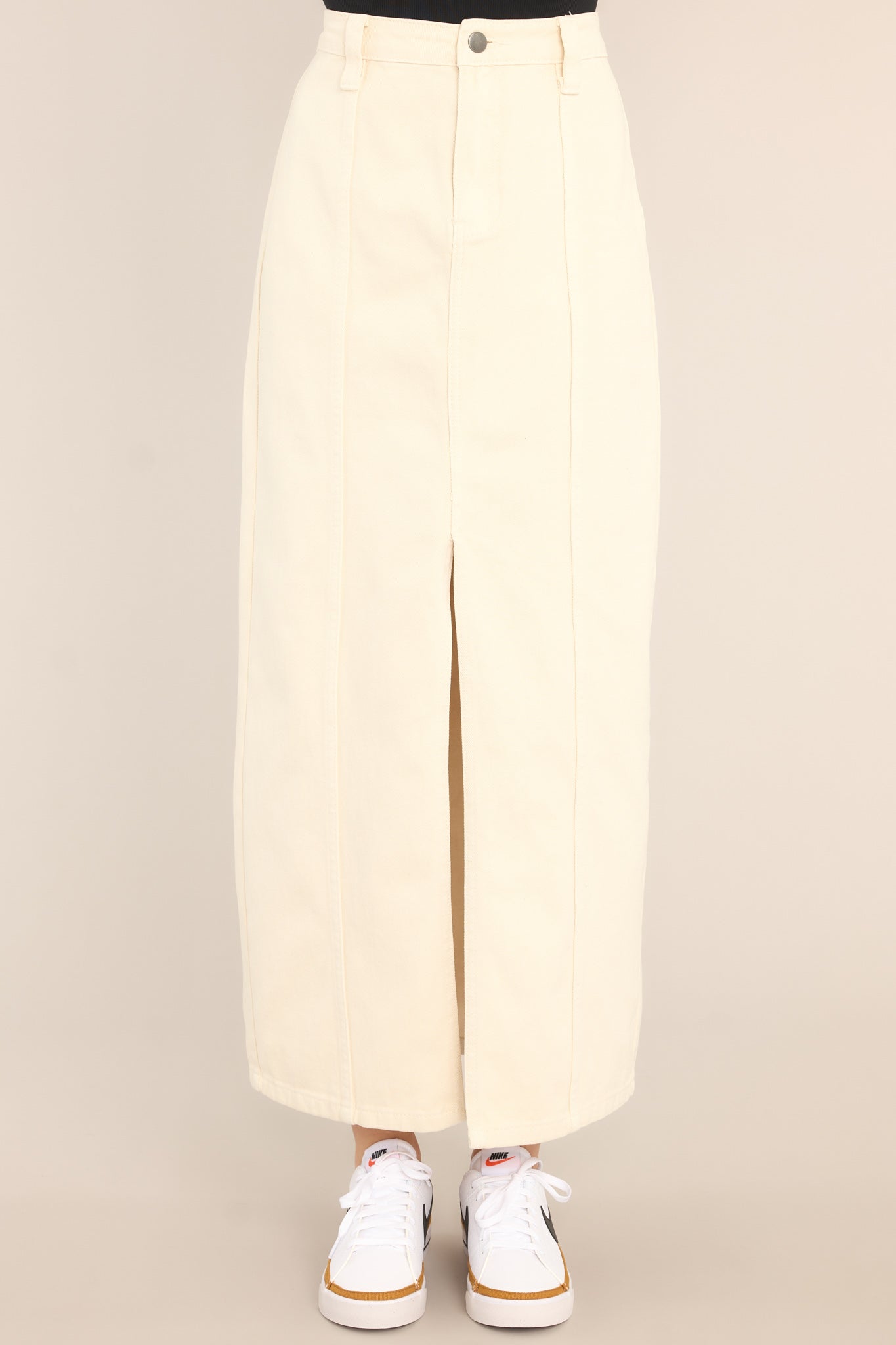 I Swear It Ivory Denim Maxi Skirt - Red Dress