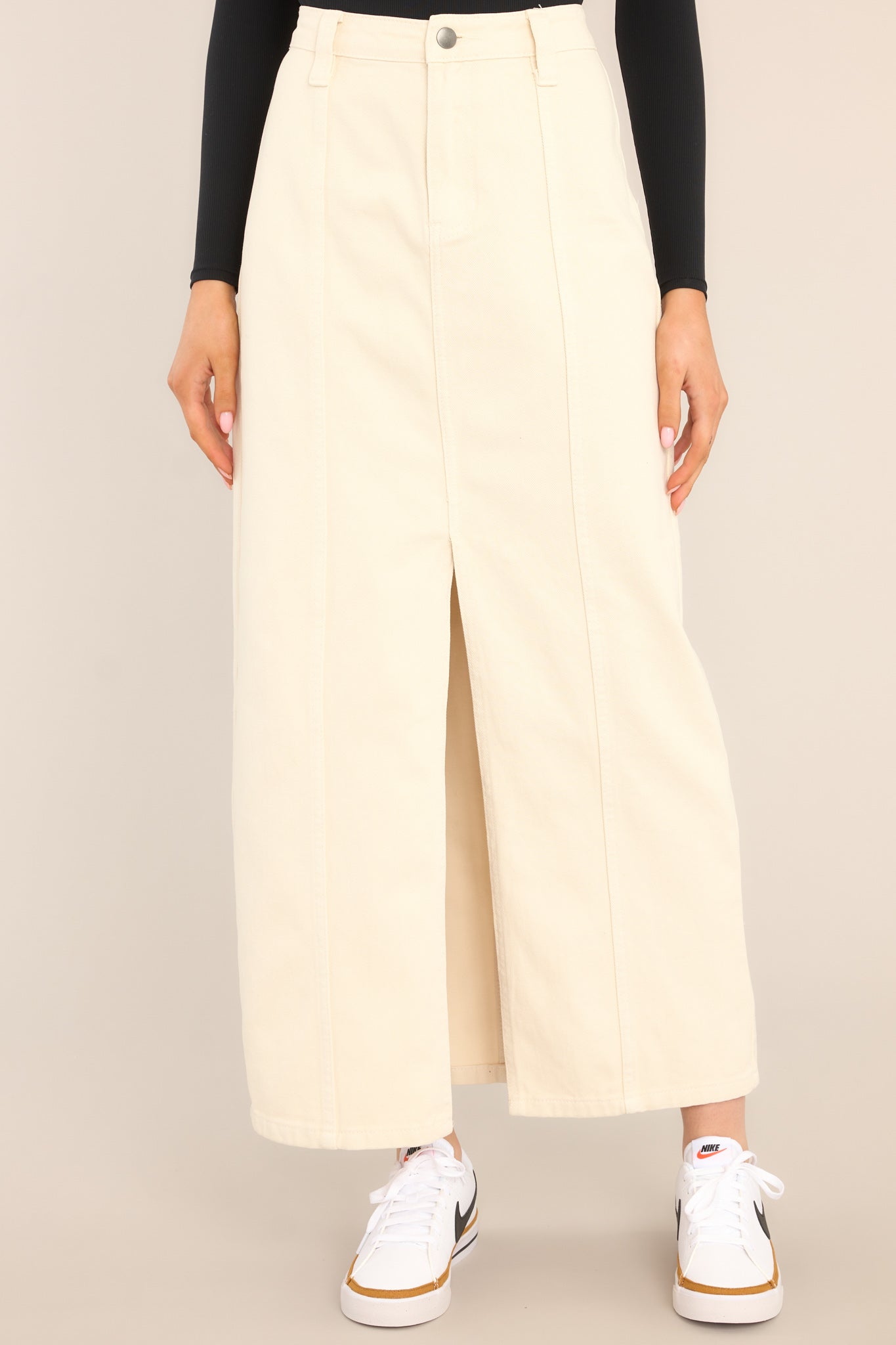 I Swear It Ivory Denim Maxi Skirt - Red Dress