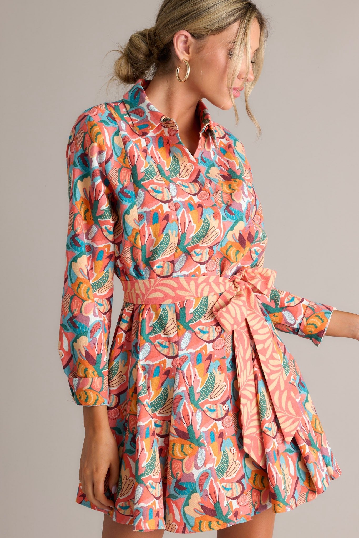 I Want That One Coral Floral Print Dress - Red Dress