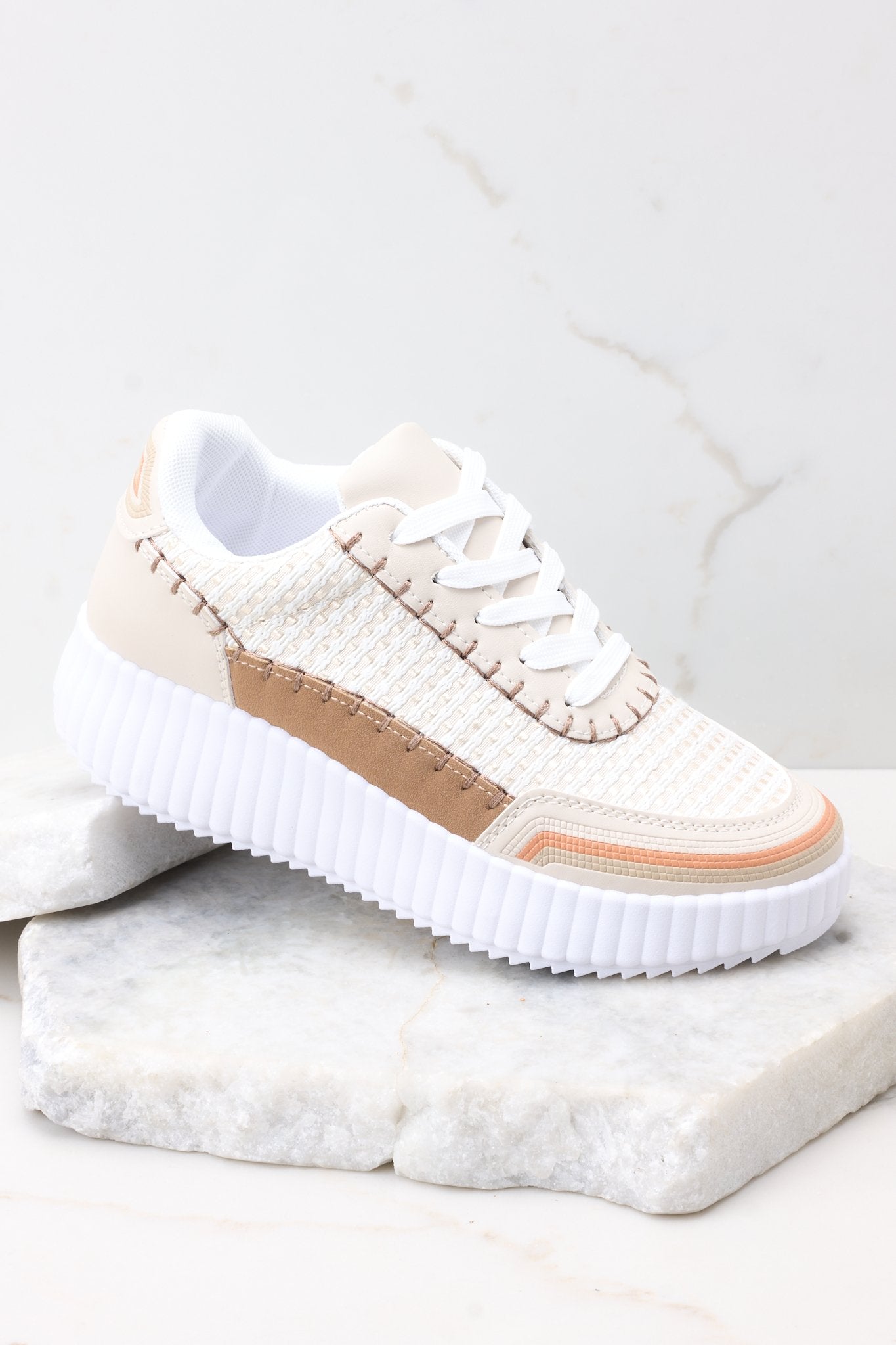 Cute Beige Platform Sneakers Shoes Red Dress
