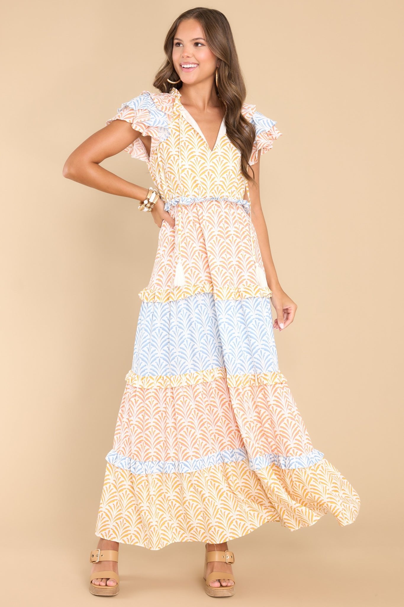 If You Dare Sunflower Yellow Multi Print Maxi Dress - Red Dress