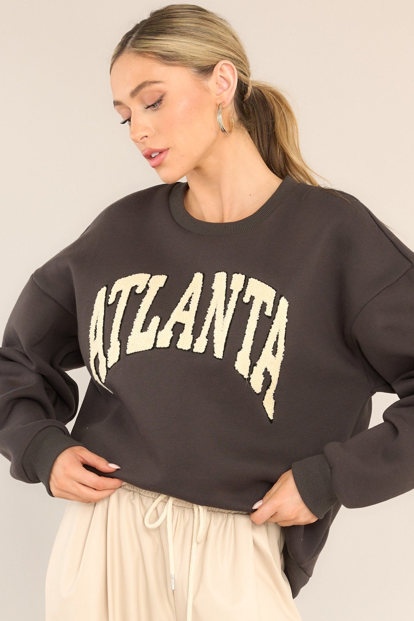 In Every City Charcoal Sweatshirt - Red Dress