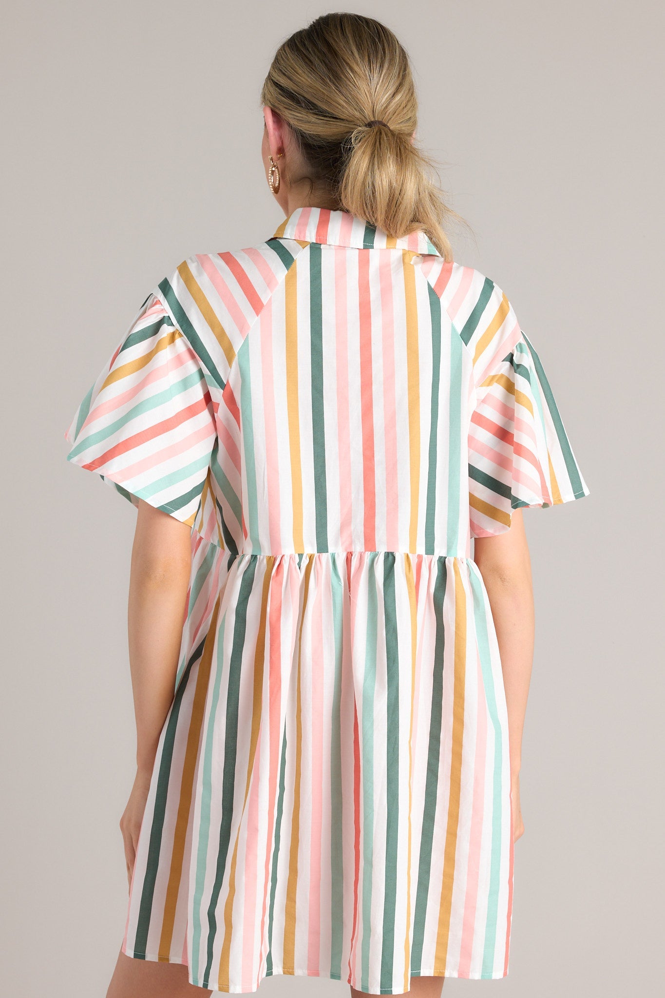 In The Clouds Desert Sage Green Multi Stripe Dress - Red Dress