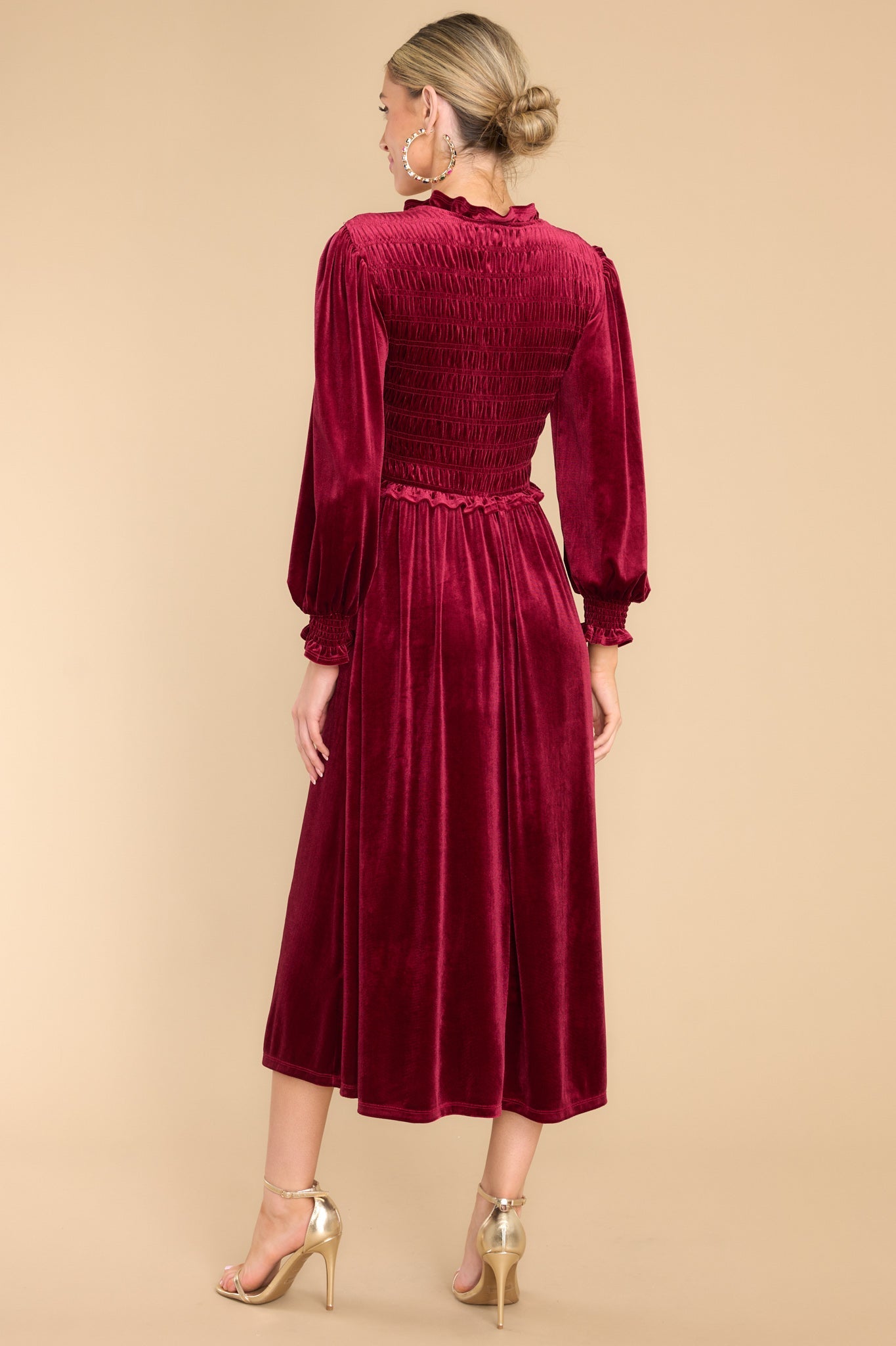 In The Past Burgundy Red Velvet Midi Dress - Red Dress