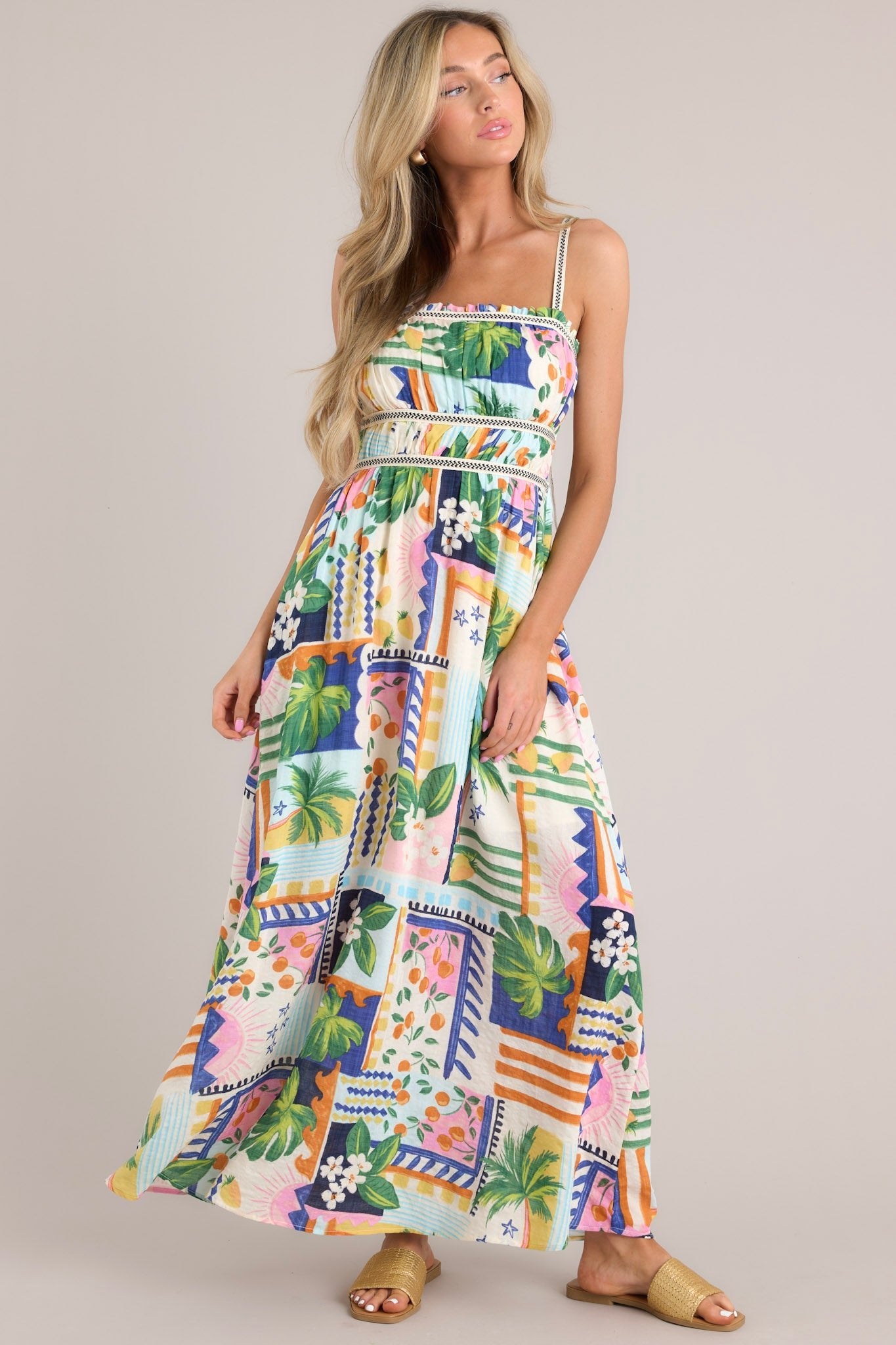 In The Sand Sky Blue Tropical Print Maxi Dress - Red Dress