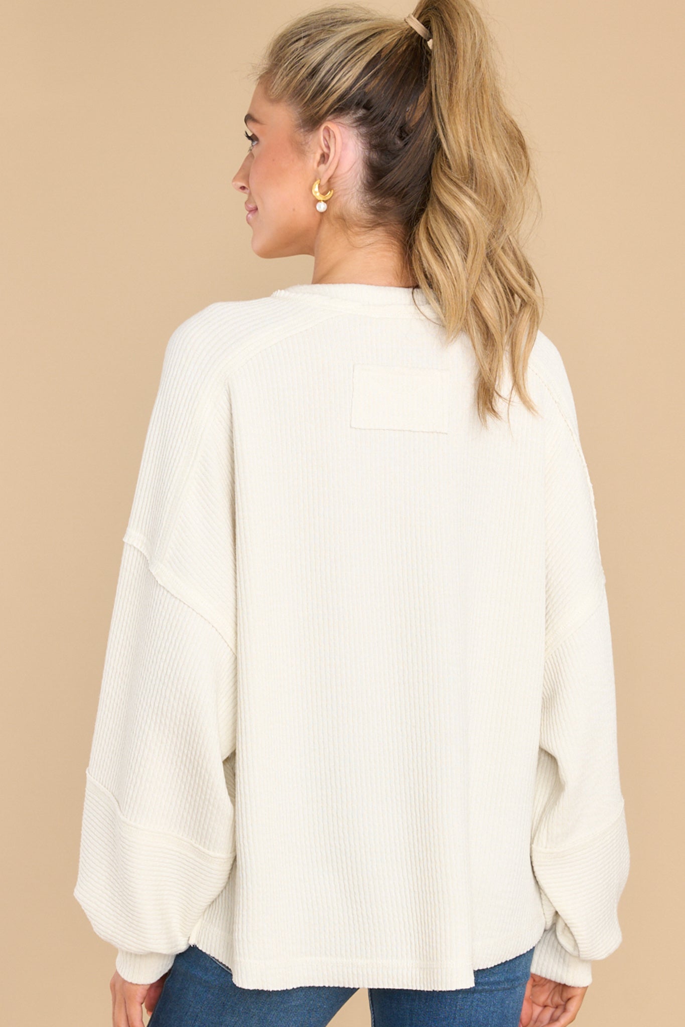 Infinite Comfort Ivory Knit Long Sleeve Top - Red Dress