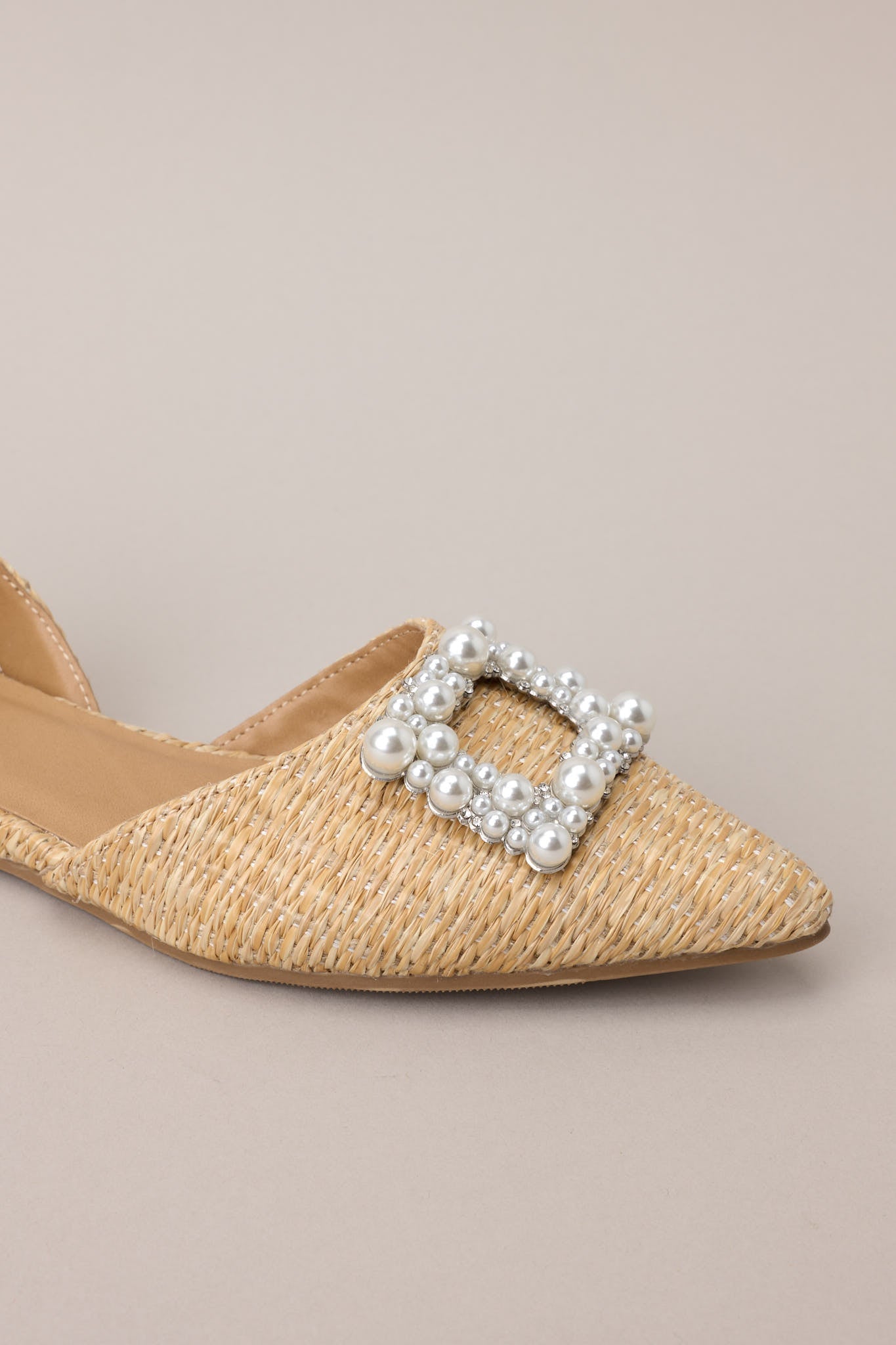 Island Elegance Raffia Pearl Flats - Red Dress