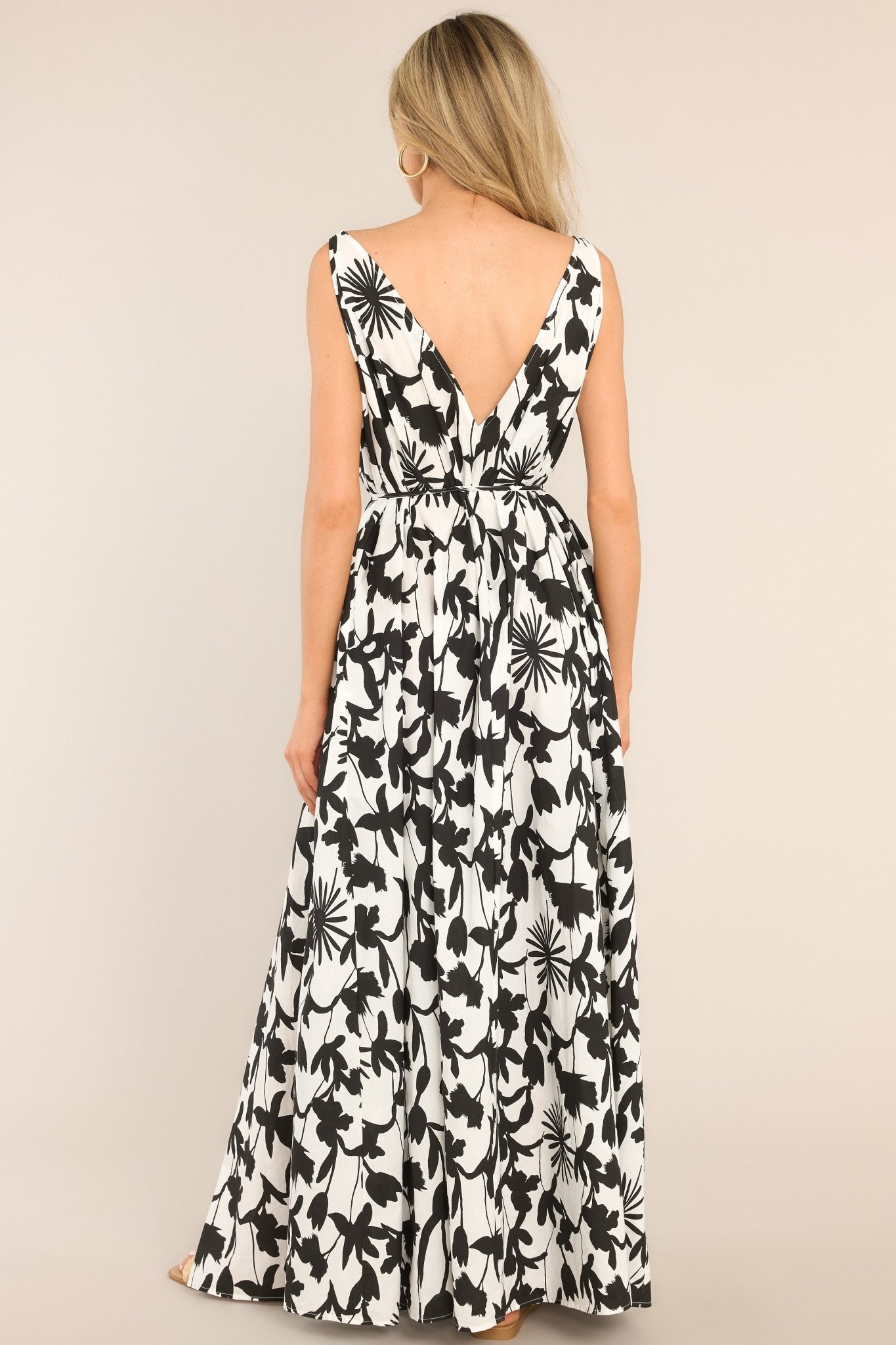 Island Vibes Black & White Print Maxi Dress - Red Dress