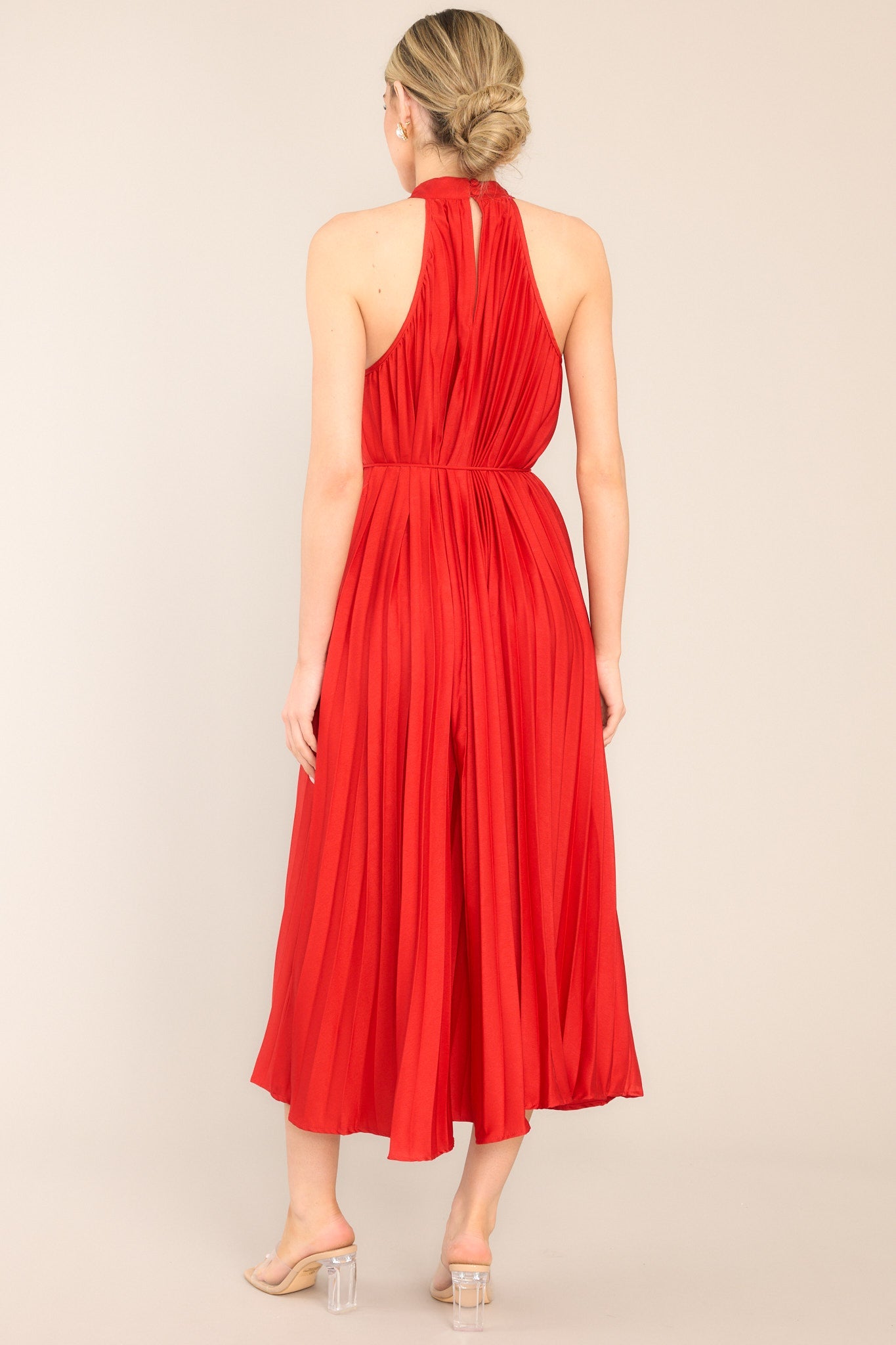 Joy In Everyday Red Pleated Midi Dress - Red Dress