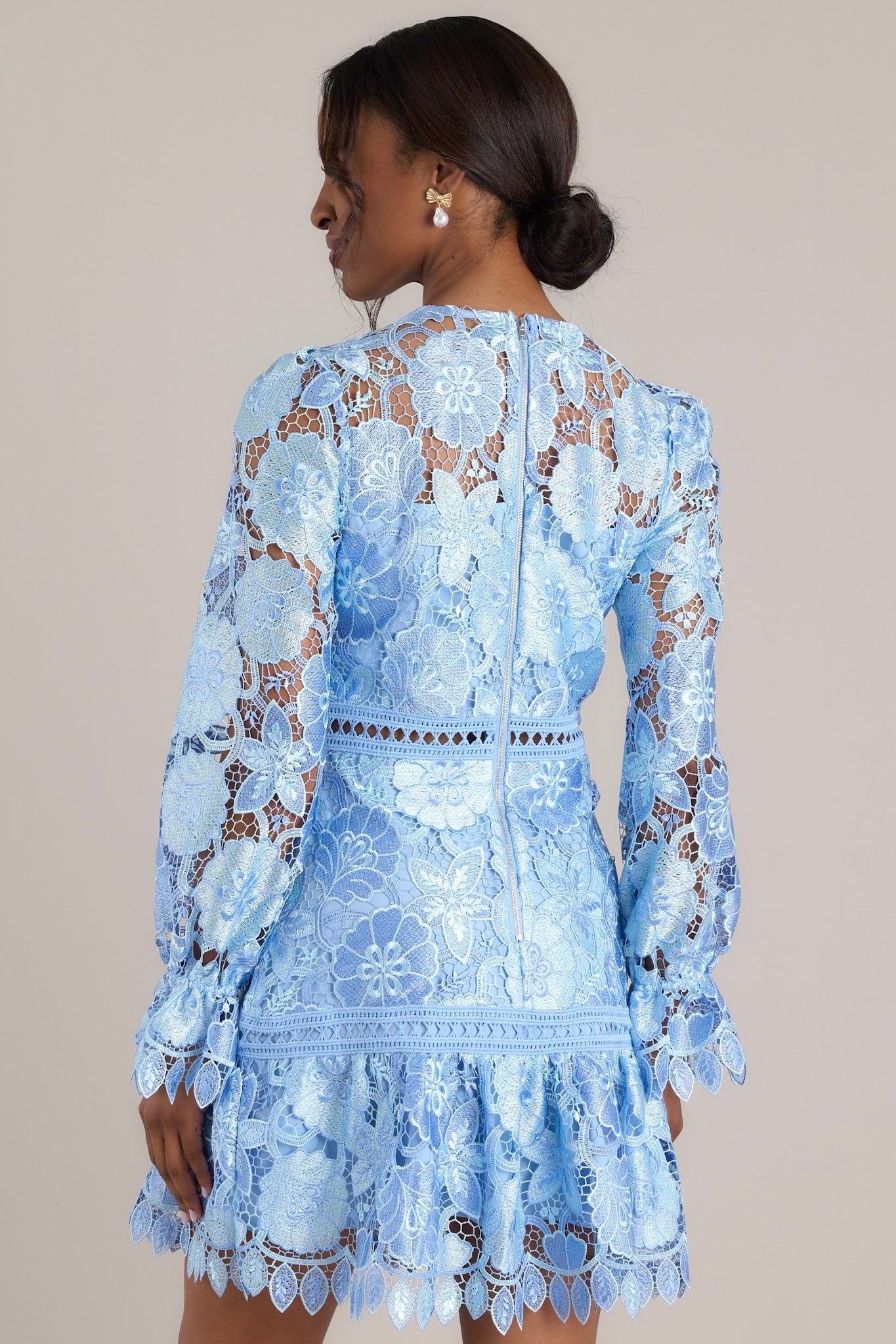 Keep It Authentic Light Blue Floral Embroidered Mini Dress - Red Dress