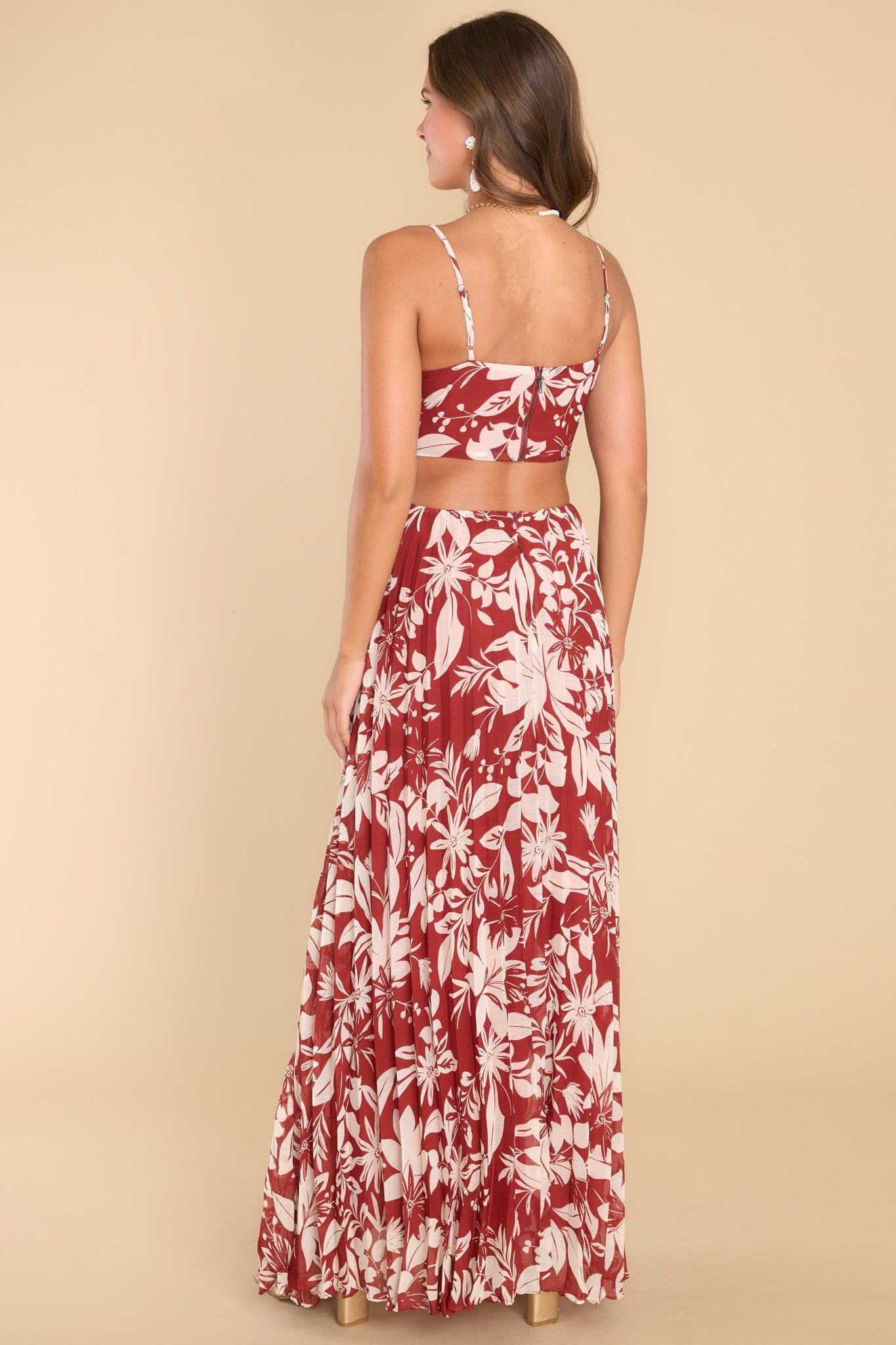 Keep Your Promises Brick Ivory Floral Maxi Dress - Red Dress