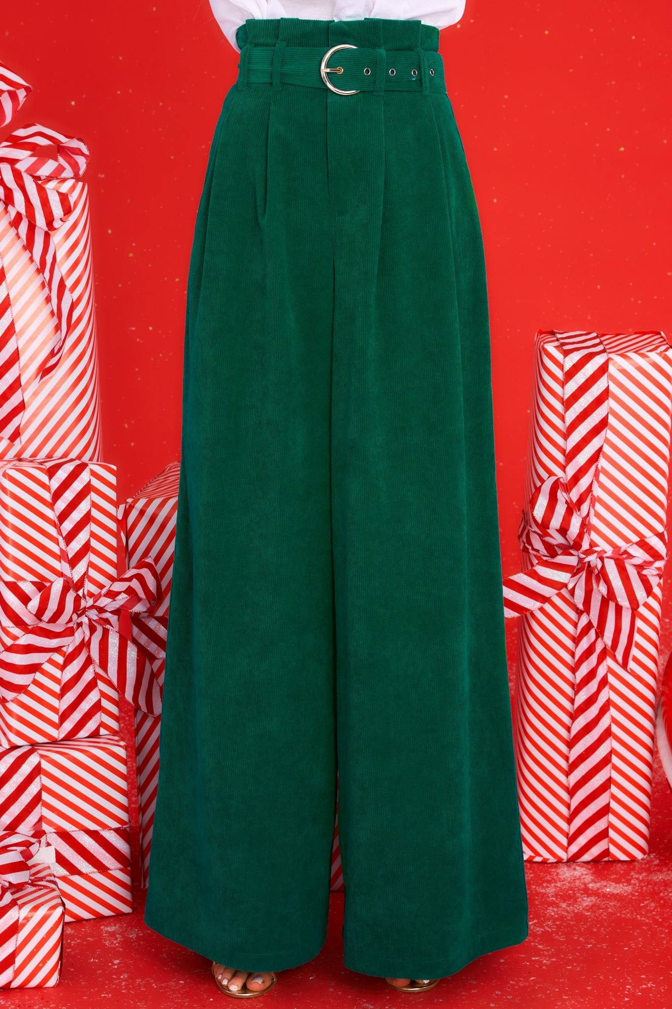 Keeping It Classy Emerald Corduroy Pants - Red Dress