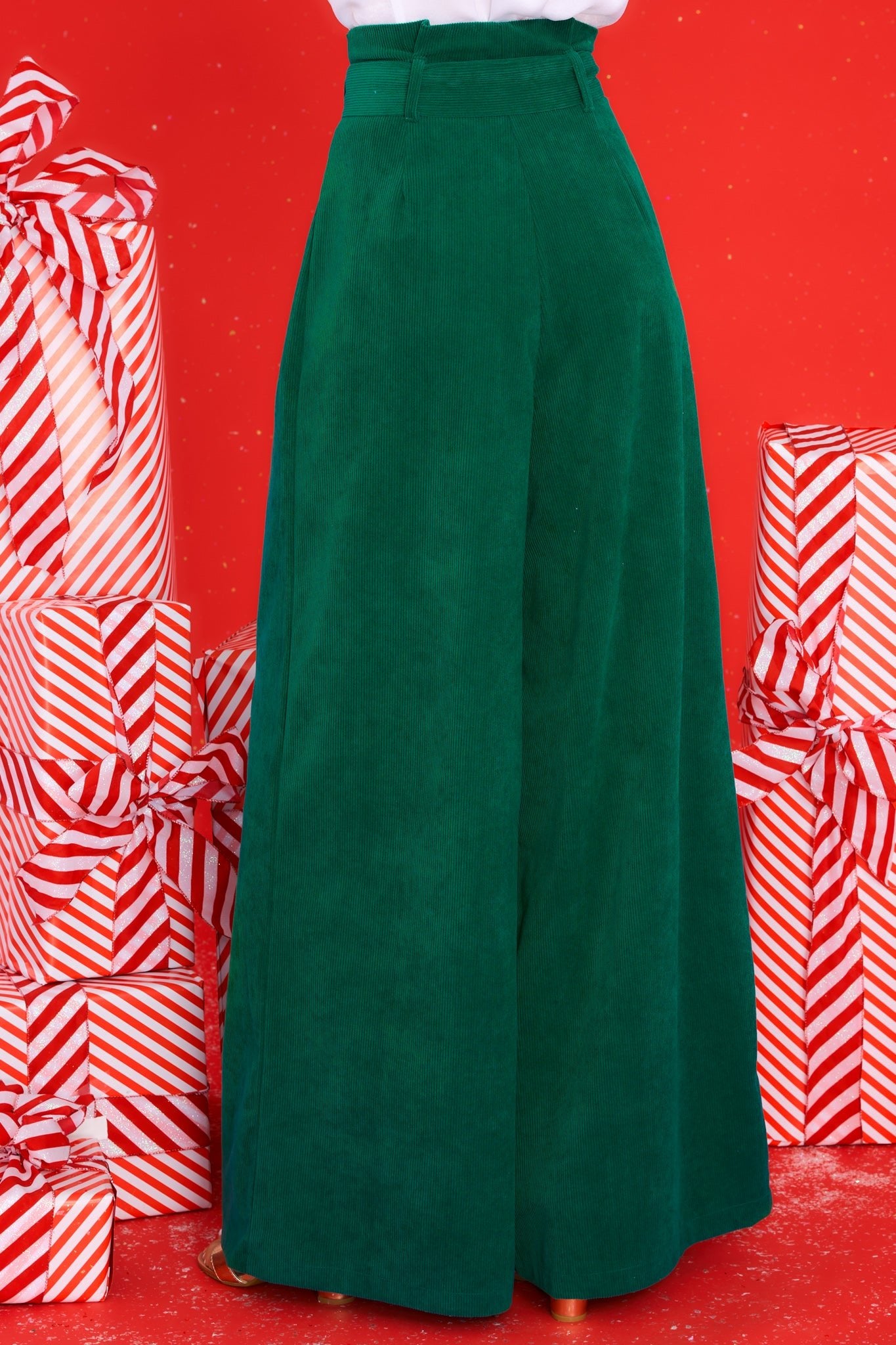 Keeping It Classy Emerald Corduroy Pants - Red Dress