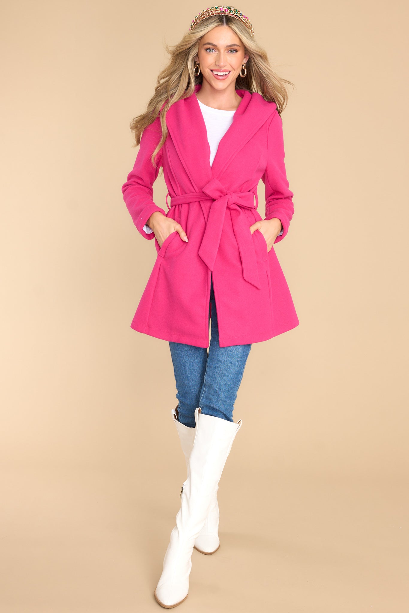 Know Deep Down Hot Pink Coat - Red Dress