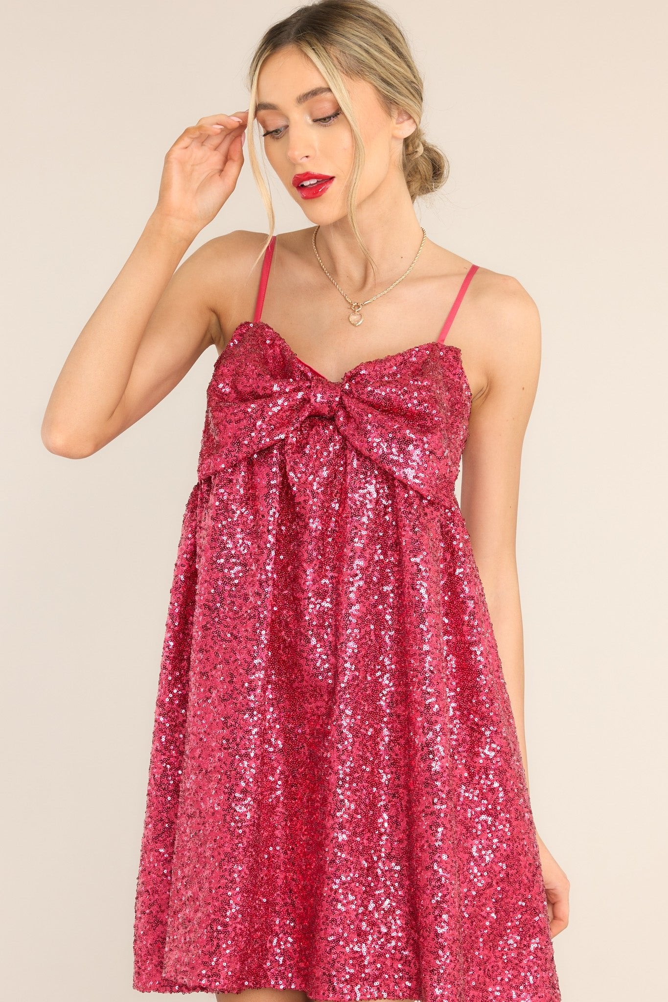 Let Her Shine Hot Pink Sequin Mini Dress - Red Dress