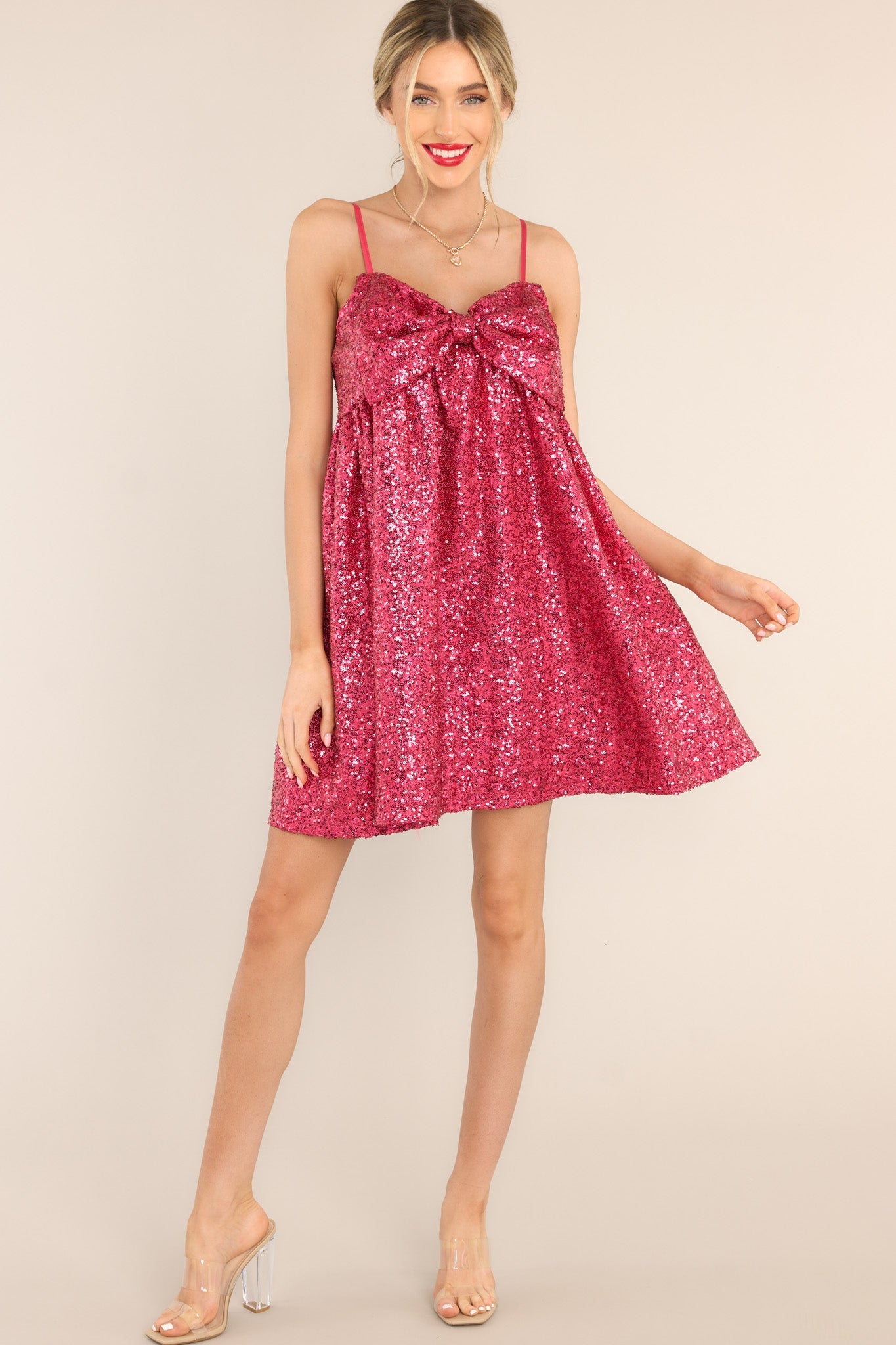 Let Her Shine Hot Pink Sequin Mini Dress - Red Dress