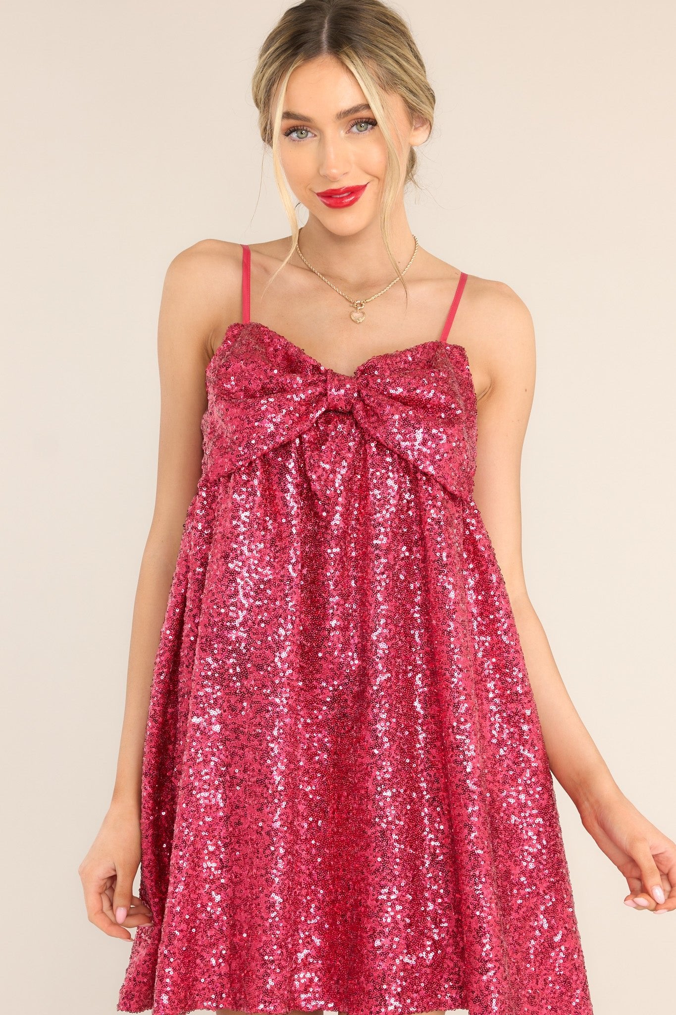 Let Her Shine Hot Pink Sequin Mini Dress - Red Dress