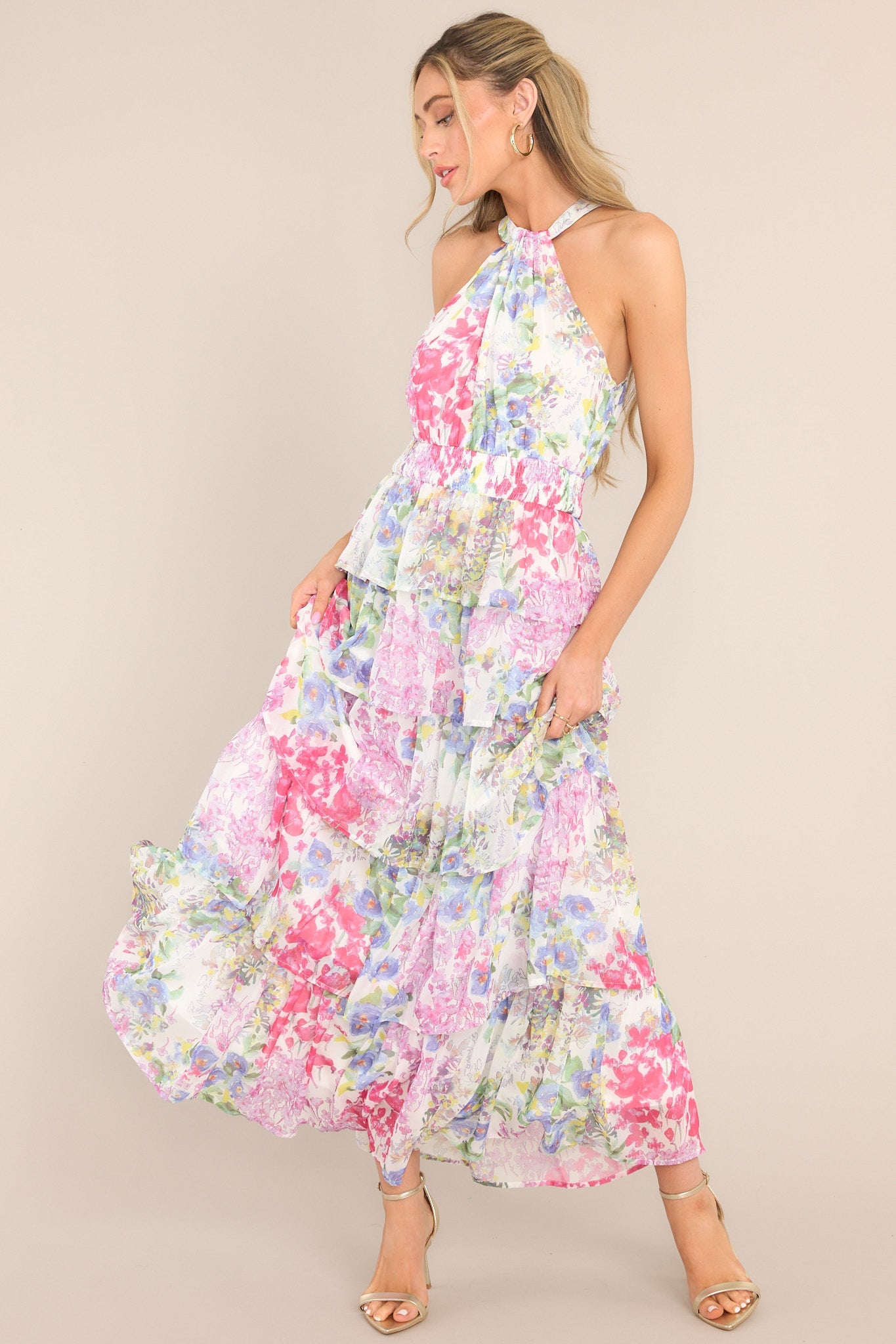 Floral print halter maxi dress best sale