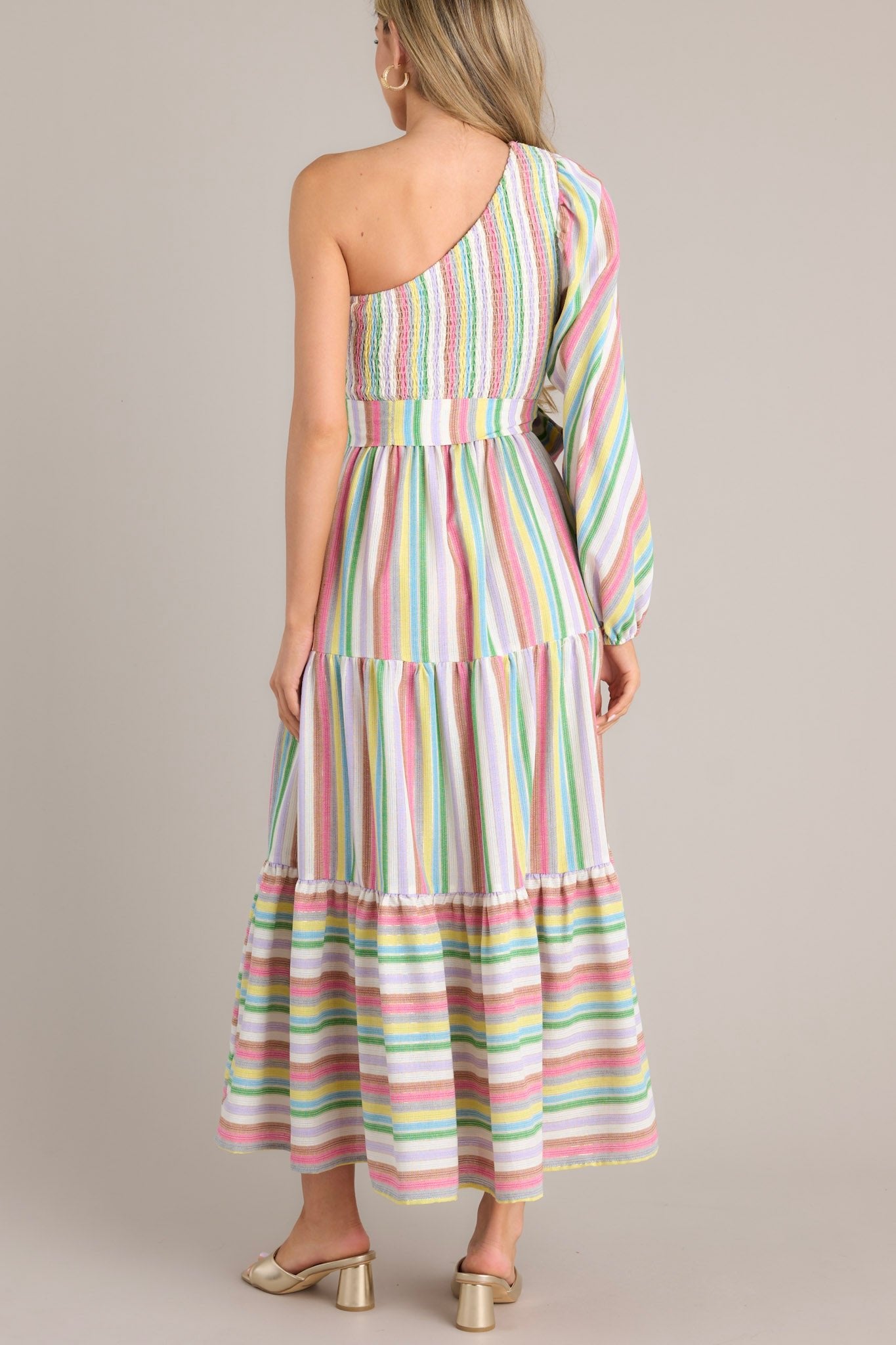 Life Lived Rainbow One Shoulder Maxi Dress - Red Dress