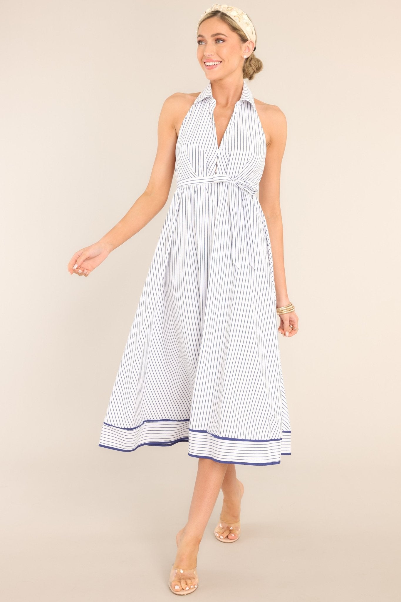 Life's Journey Backless Blue & White Midi Dress - Red Dress